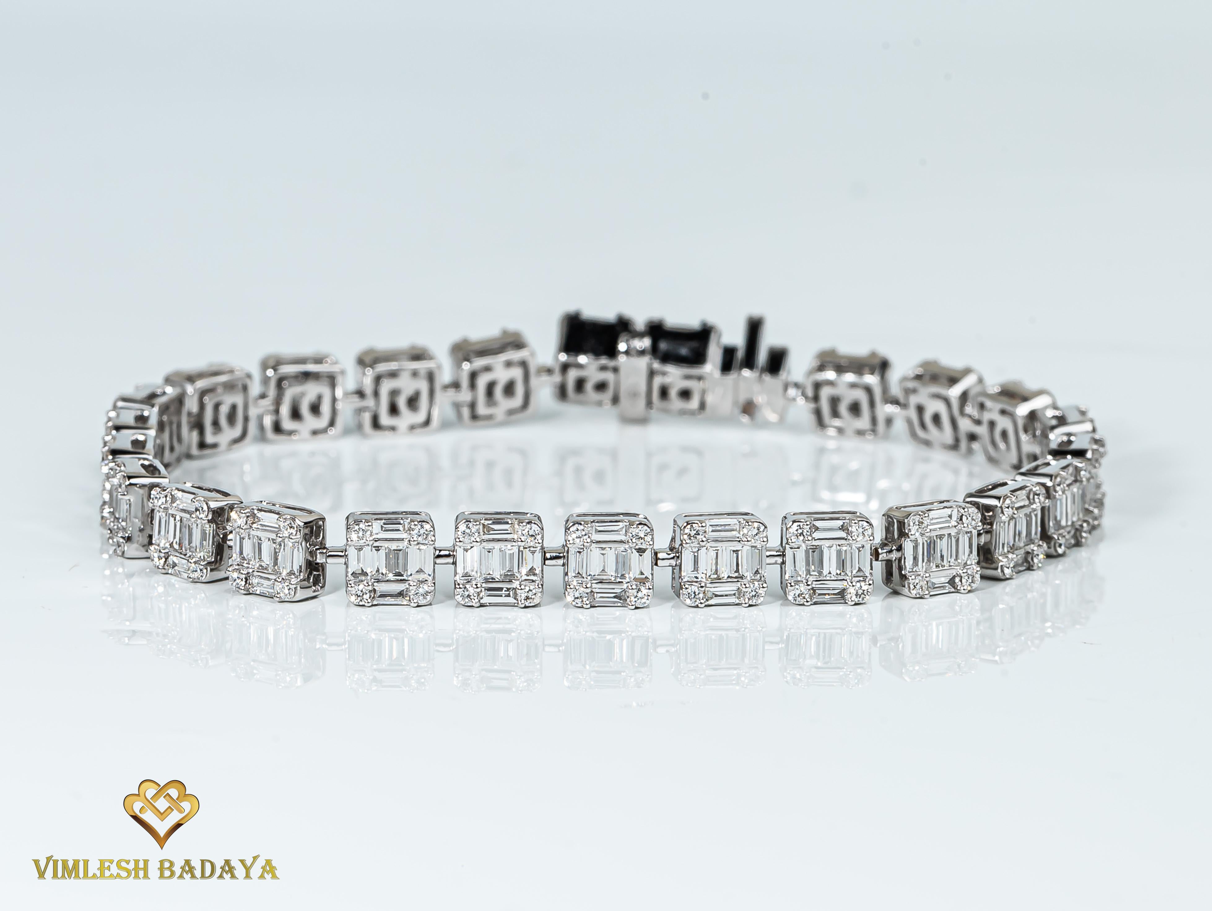Donna Bracciale tennis con diamanti Baguette Art Deco - 4,8Tcw  oro bianco 18 carati  CustomMade in vendita