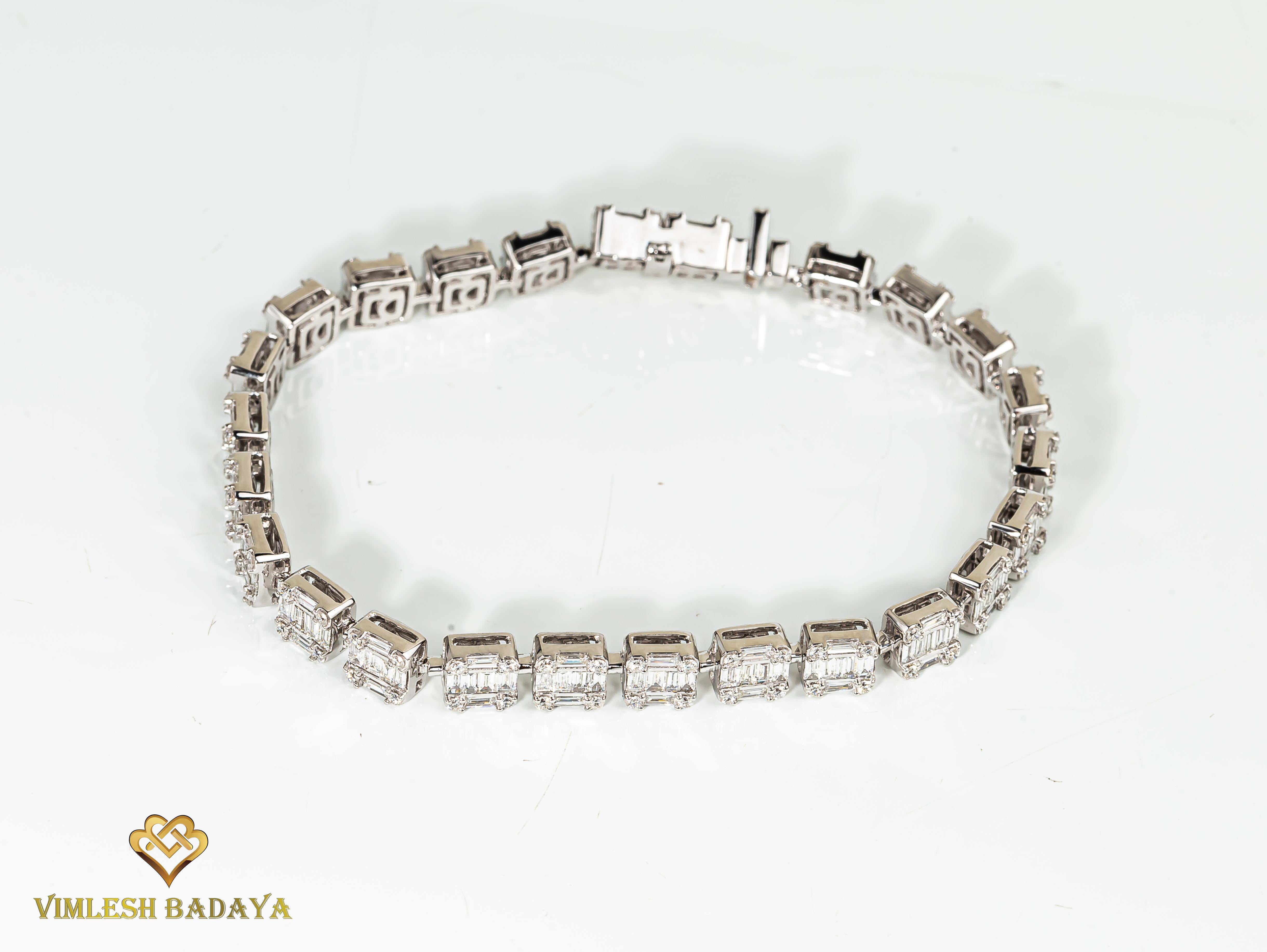 Bracciale tennis con diamanti Baguette Art Deco - 4,8Tcw  oro bianco 18 carati  CustomMade in vendita 1