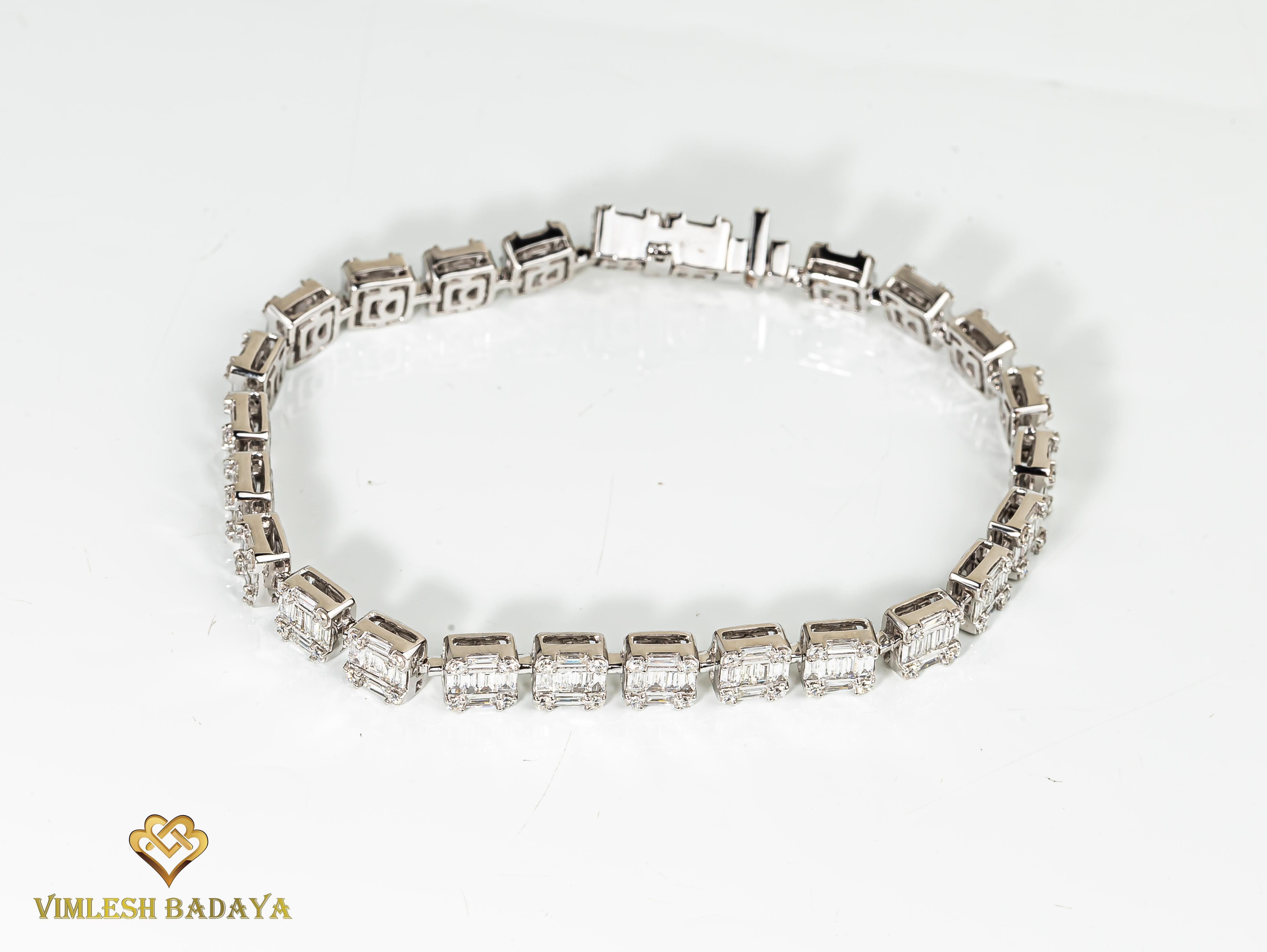 4.8 Tcw Round Baguette Cut Natural Diamond Tennis Bracelet For Sale 2