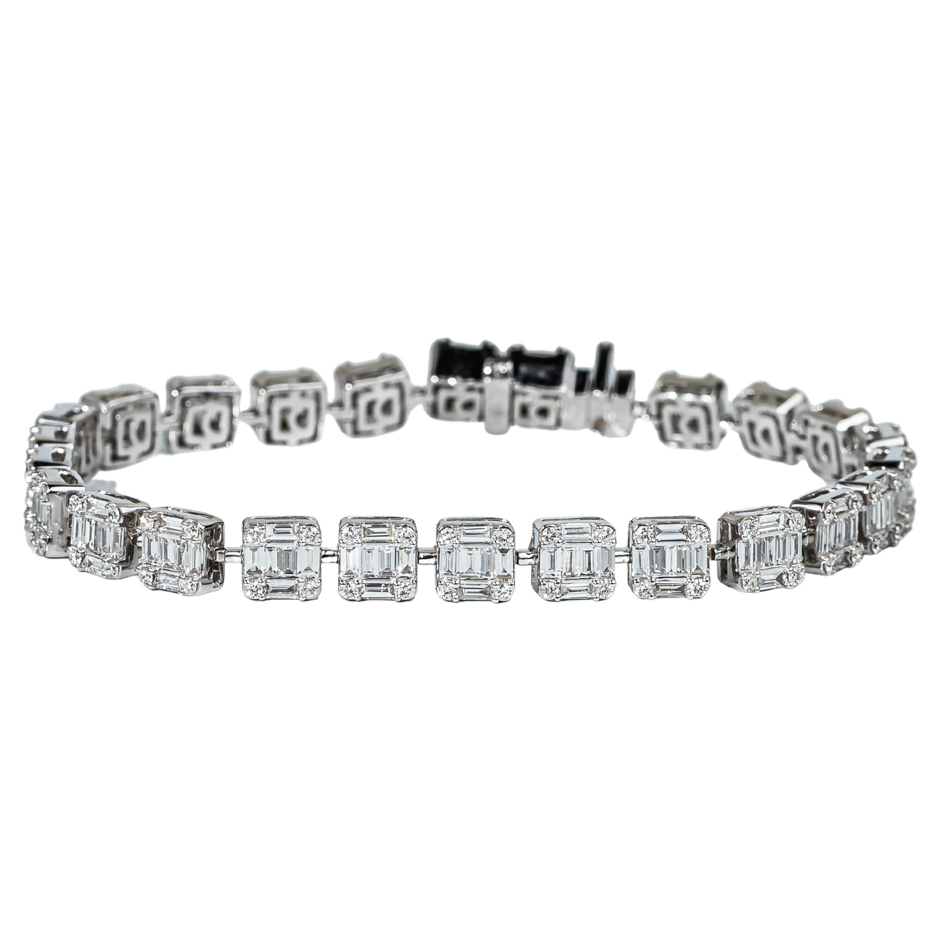 Bracelet tennis en diamants naturels ronds taille baguette de 4,8 Tcw