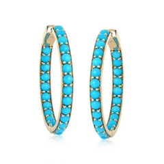 5.50ct Turquoise Diamond 14K Yellow Gold Hoop Earrings