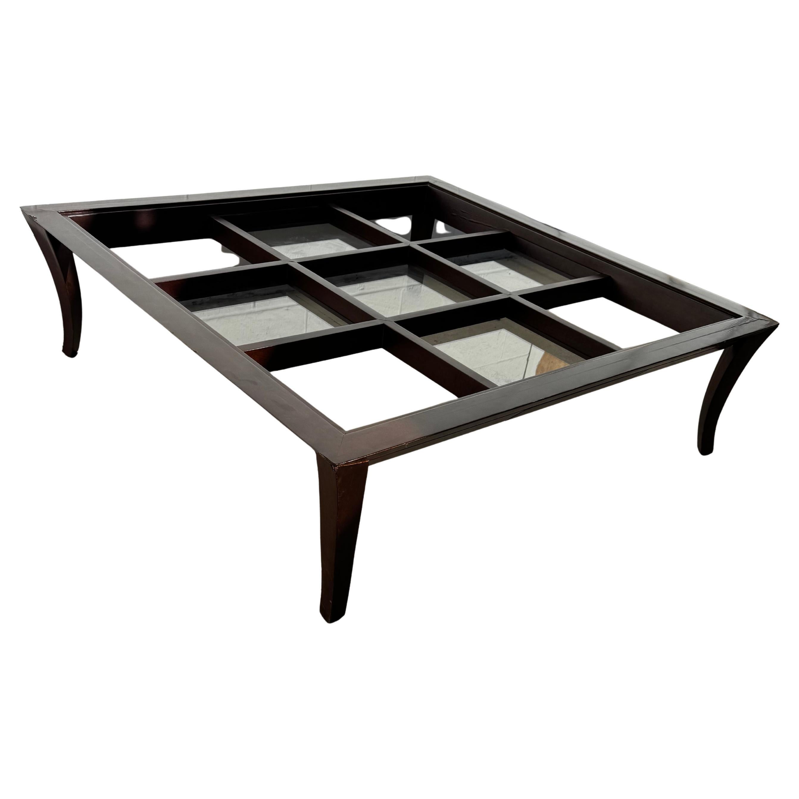 48" x 48" Modern Walnut with Glass Inserts Coffee Table For Sale