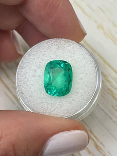 4.80 Carat 12x10 Medium Green Colombian Emerald - Elongated Cushion Cut Genuine