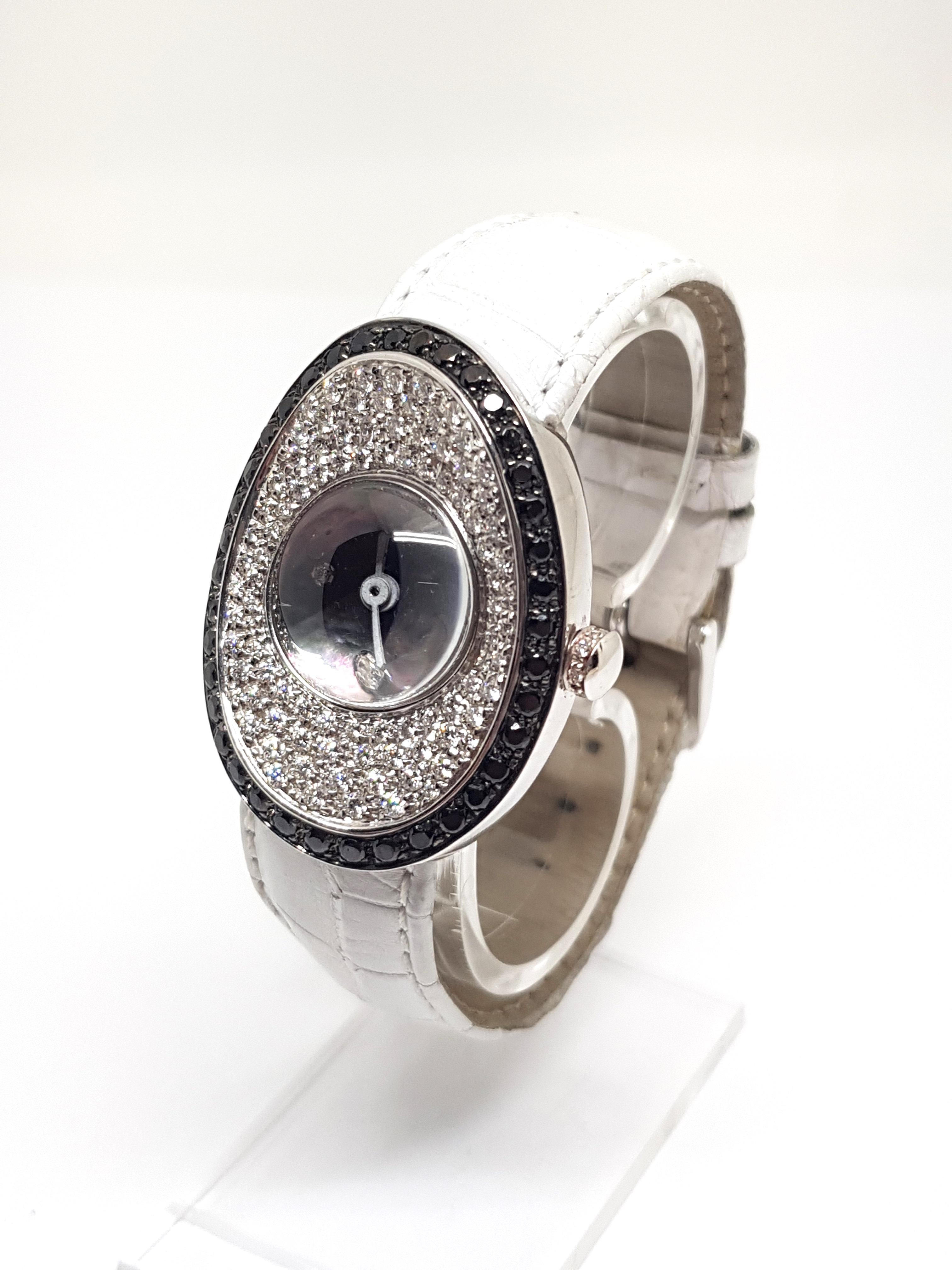 4.80 Carat 18 Karat White Gold Black Diamond Watch For Sale 4