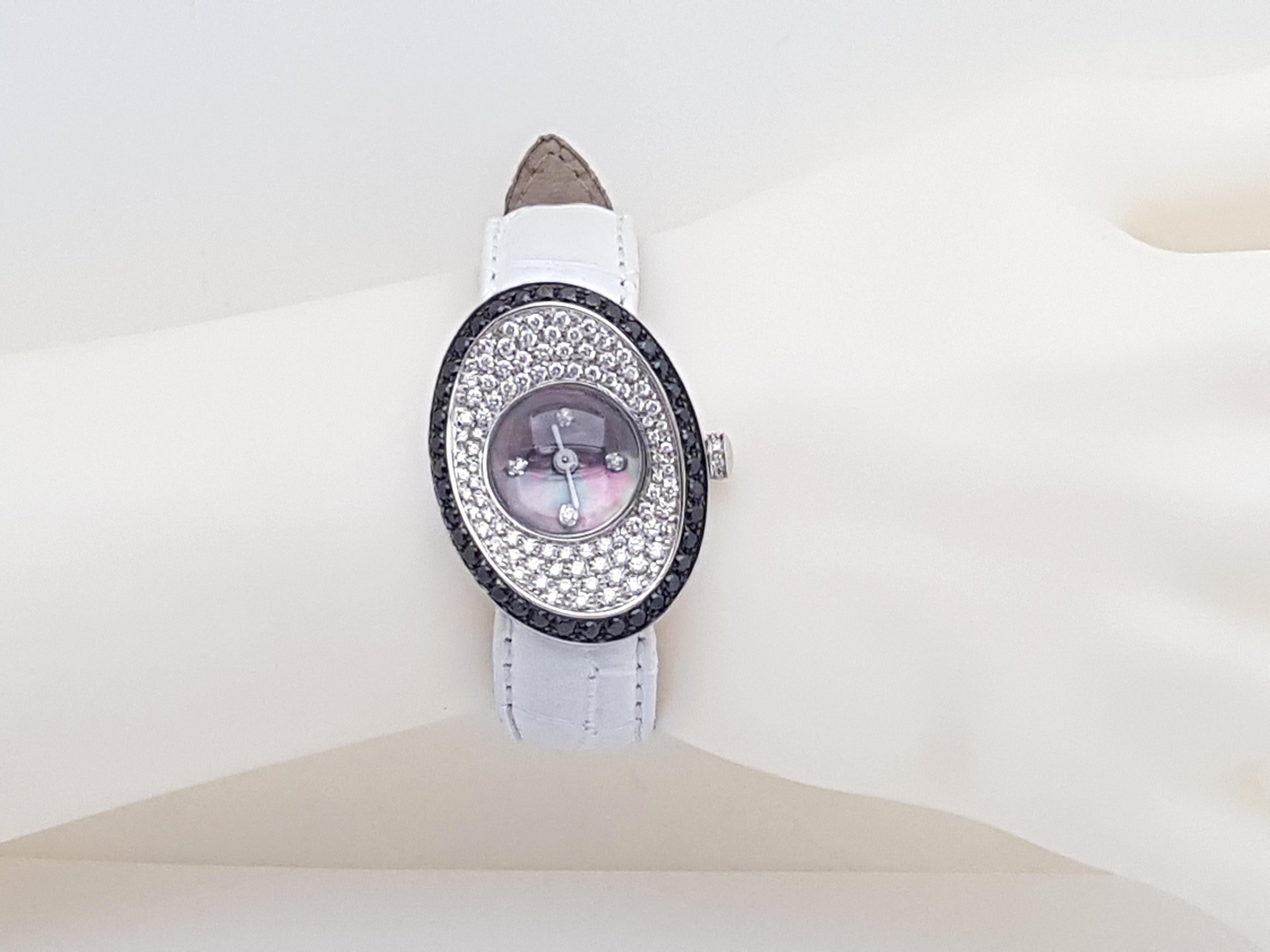 4.80 Carat 18 Karat White Gold Black Diamond Watch For Sale 8