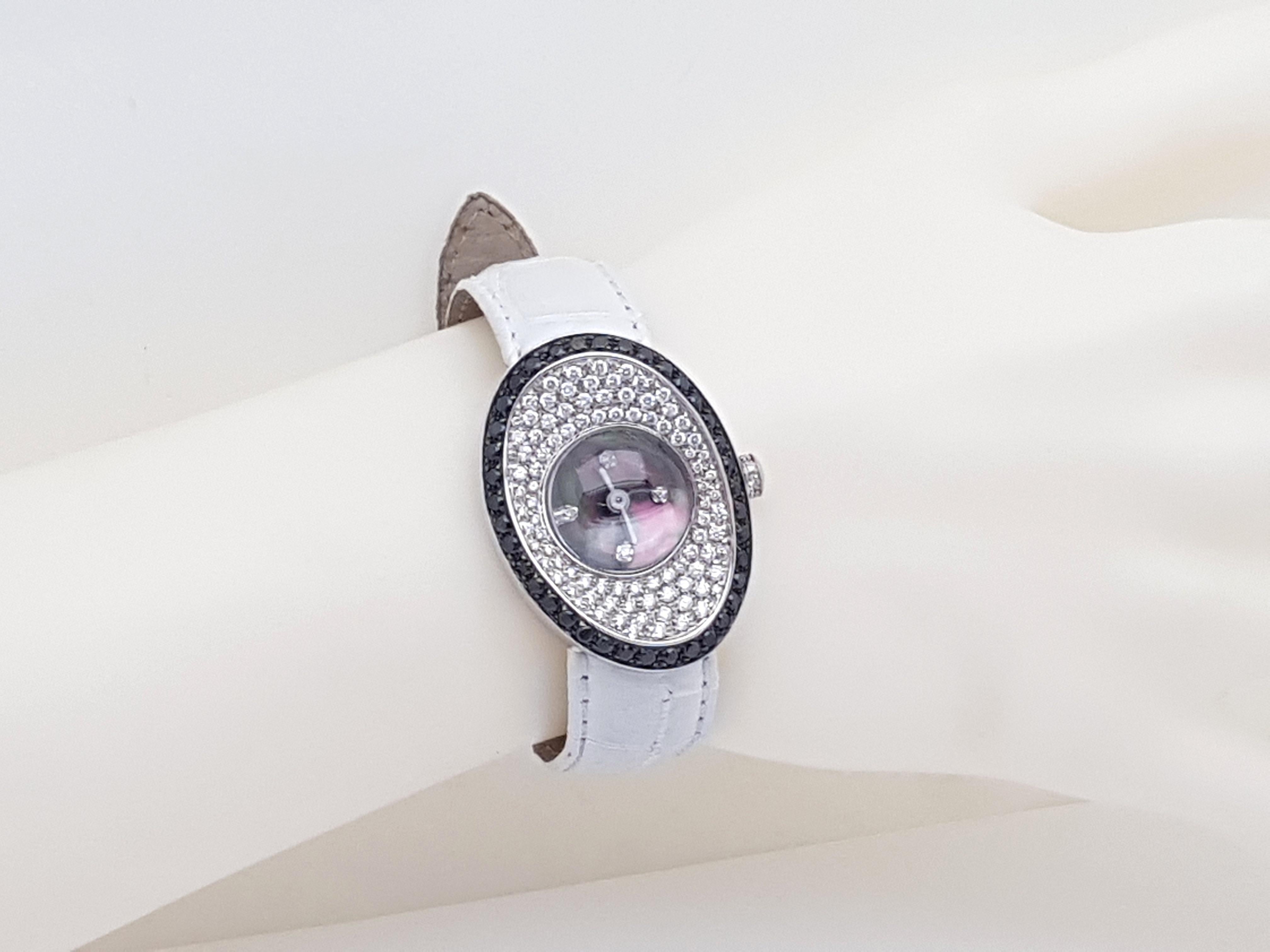 4.80 Carat 18 Karat White Gold Black Diamond Watch For Sale 9