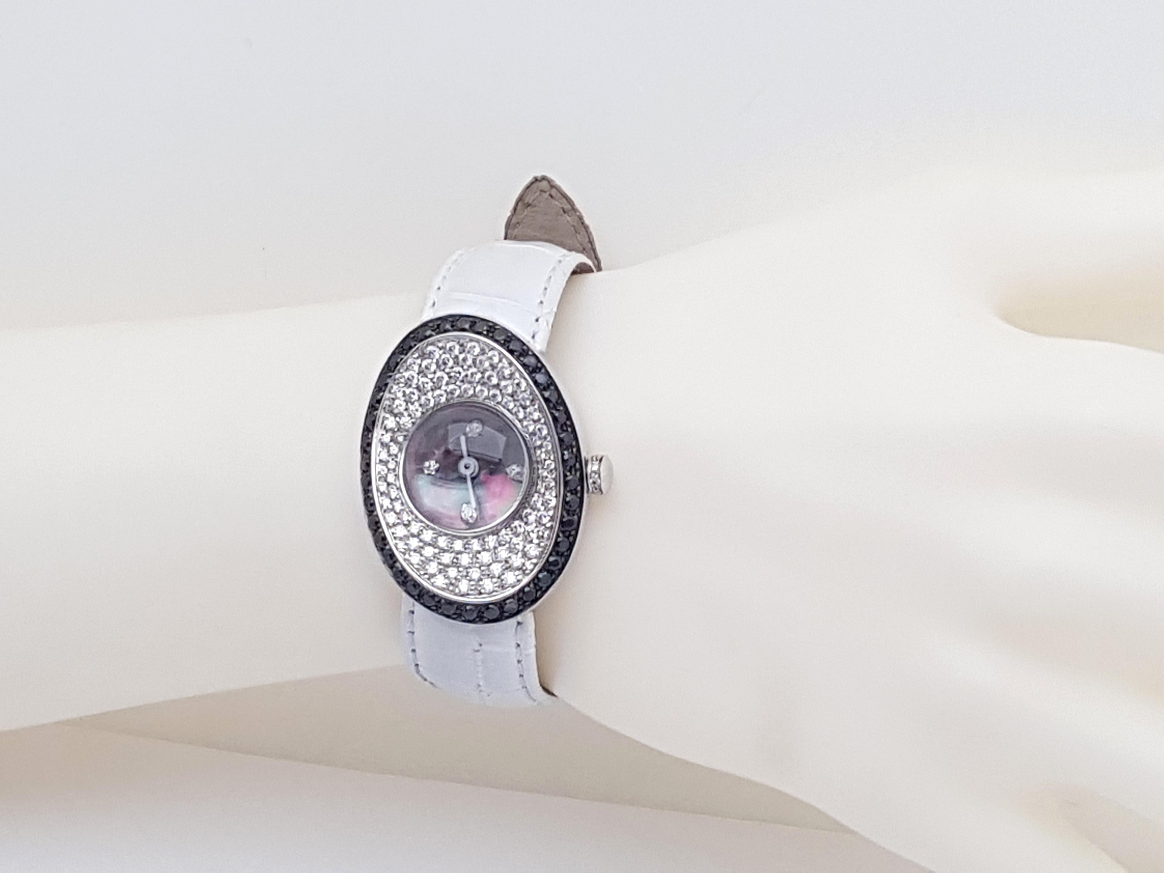 4.80 Carat 18 Karat White Gold Black Diamond Watch For Sale 10
