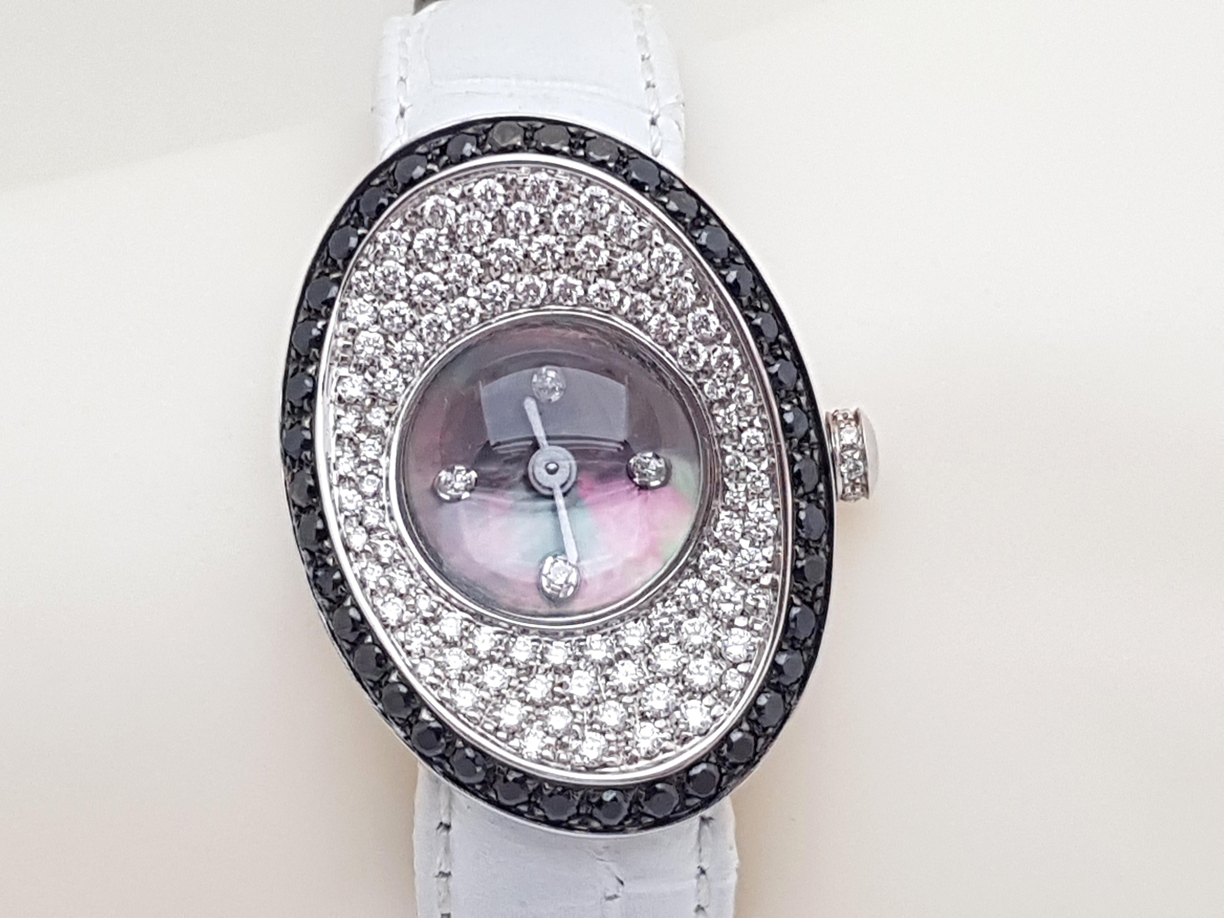 4.80 Carat 18 Karat White Gold Black Diamond Watch For Sale 11