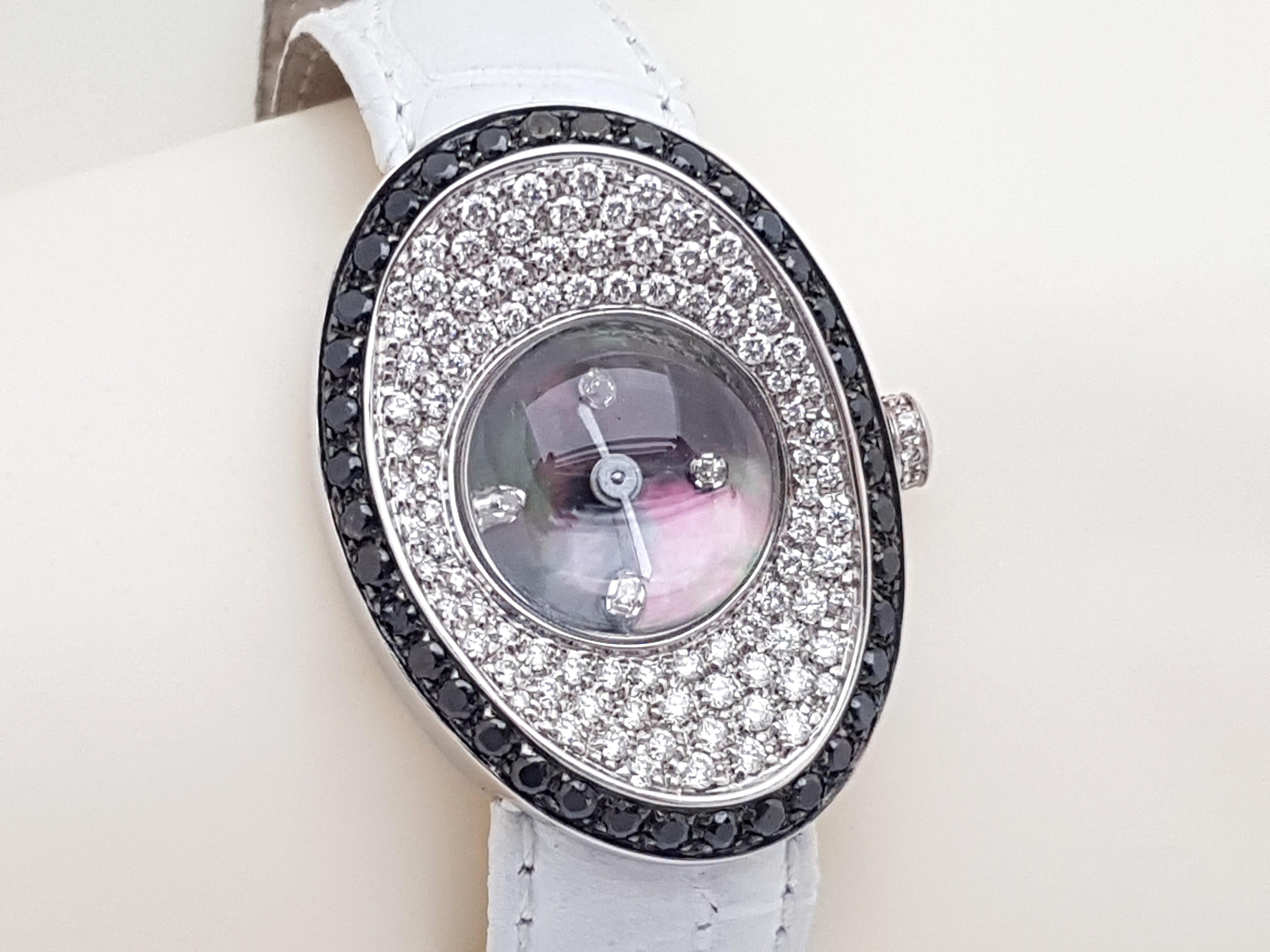 4.80 Carat 18 Karat White Gold Black Diamond Watch For Sale 12