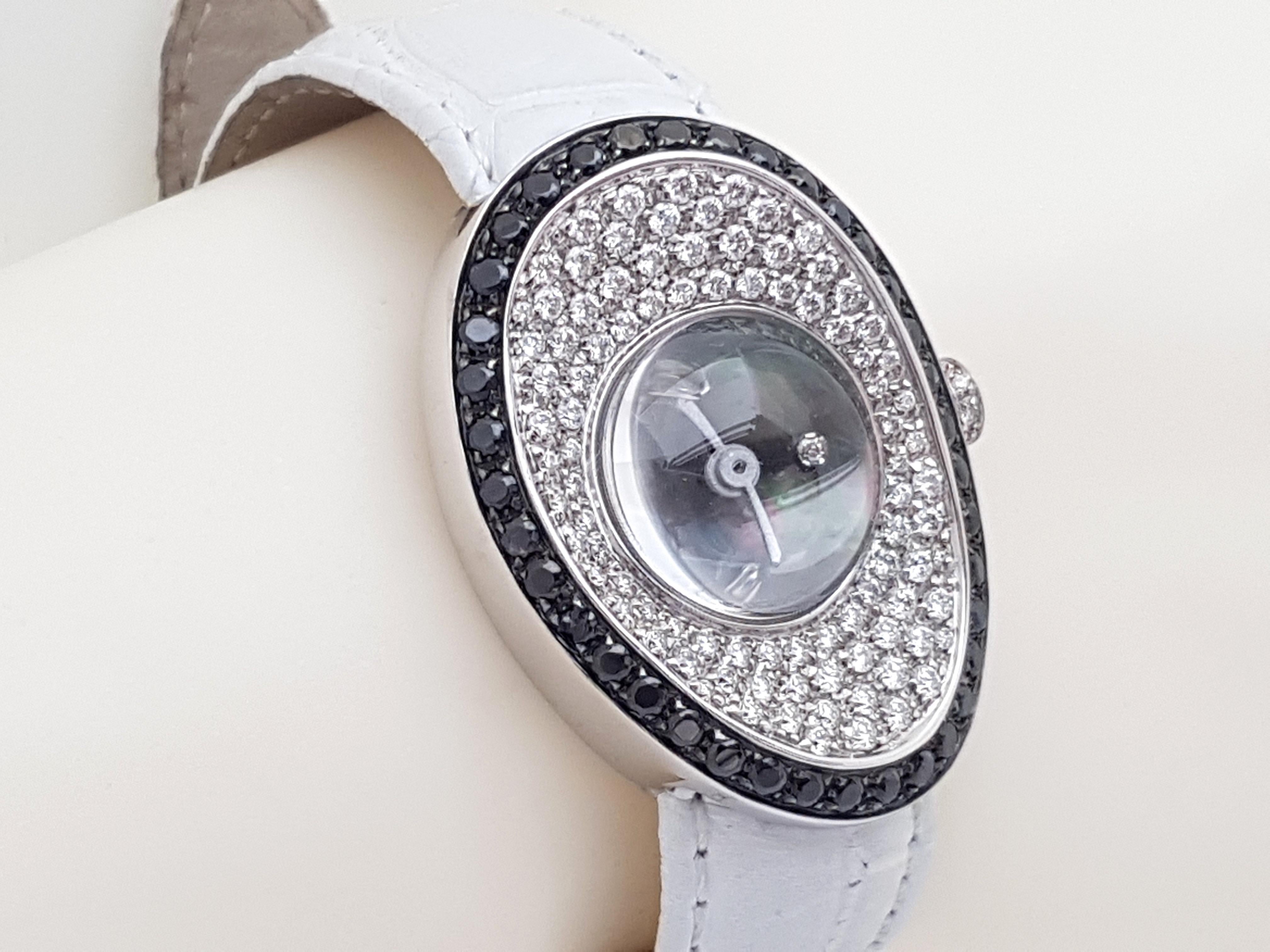4.80 Carat 18 Karat White Gold Black Diamond Watch For Sale 13