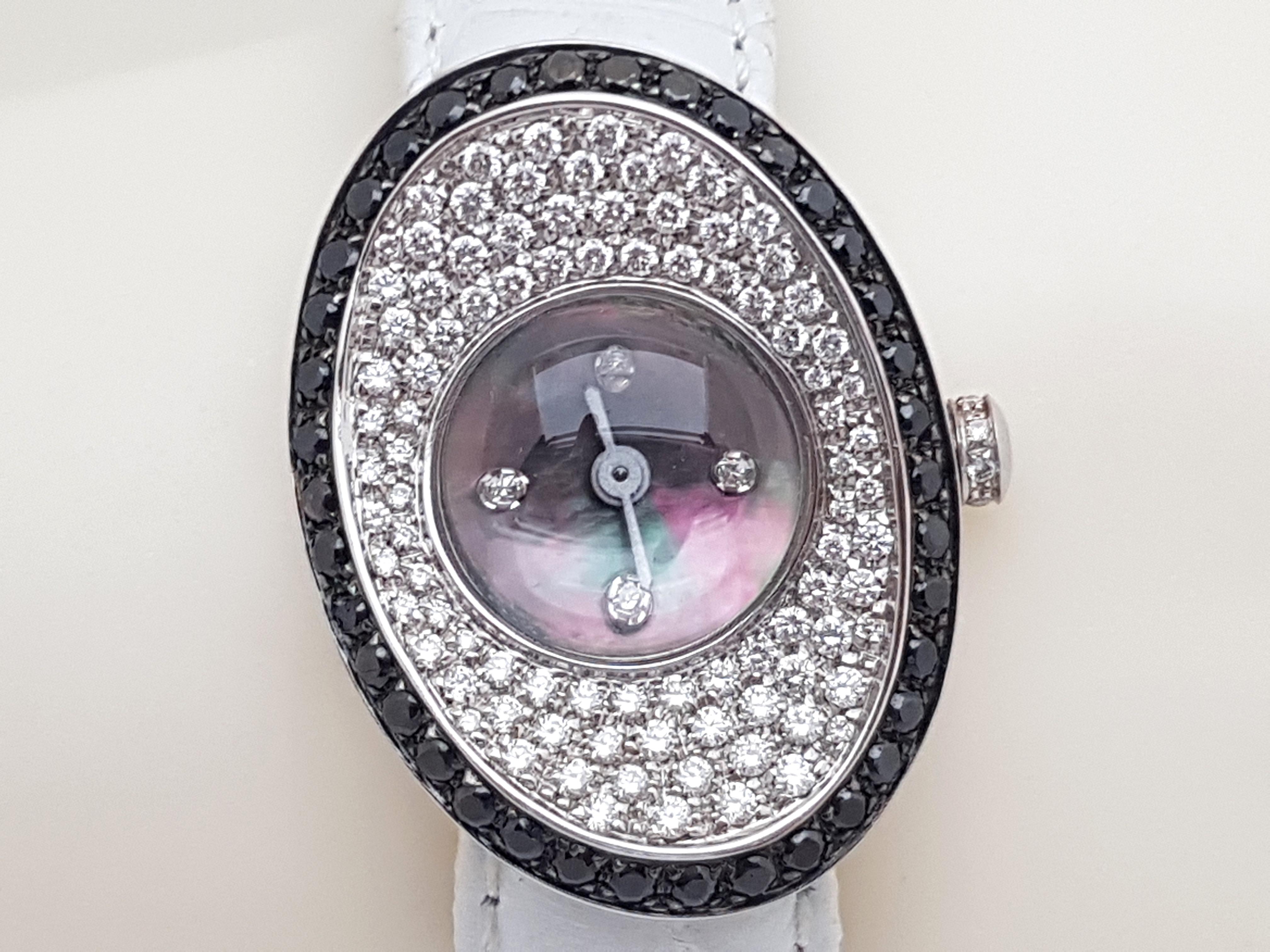 4.80 Carat 18 Karat White Gold Black Diamond Watch For Sale 14