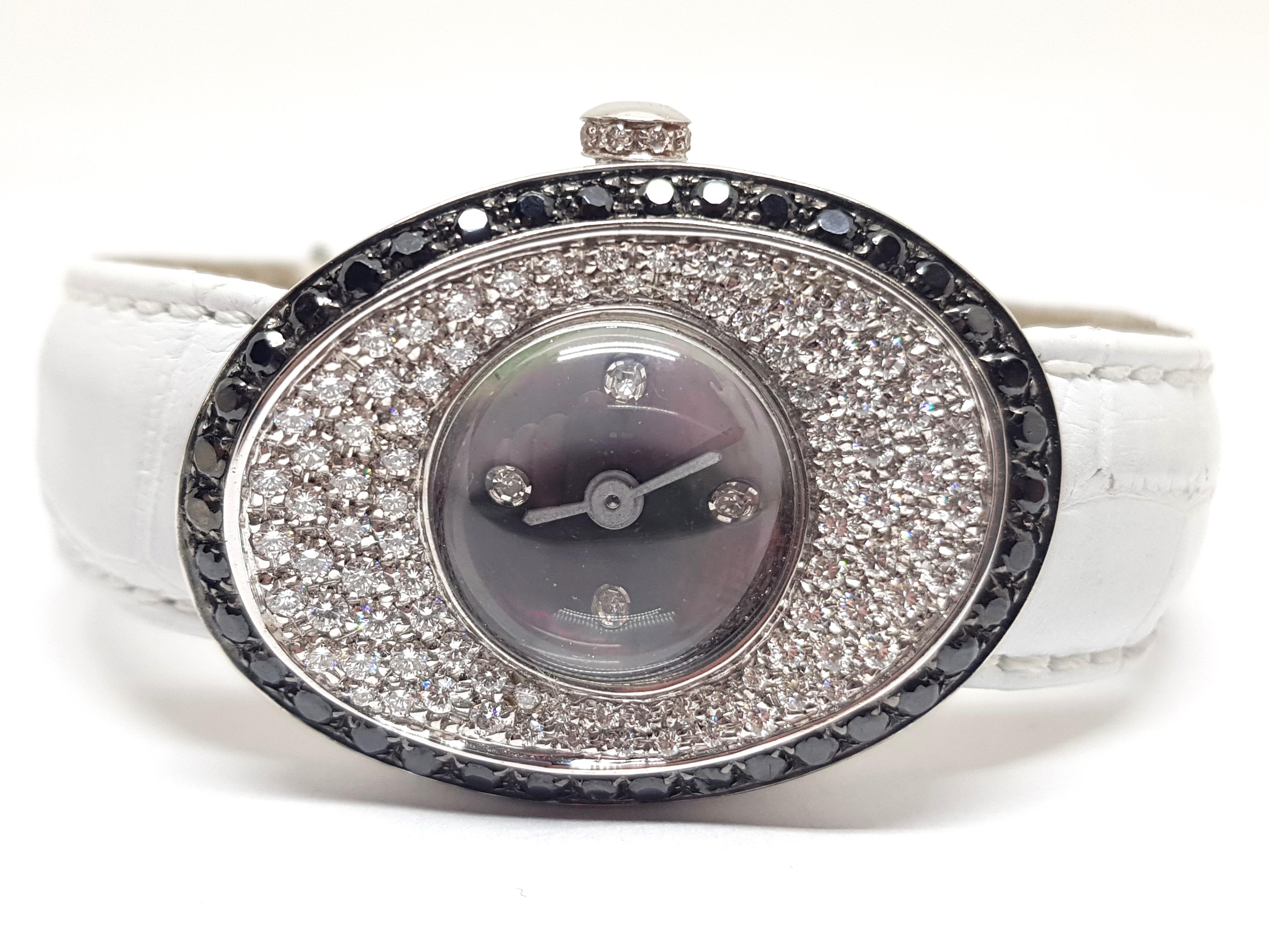 Artist 4.80 Carat 18 Karat White Gold Black Diamond Watch For Sale