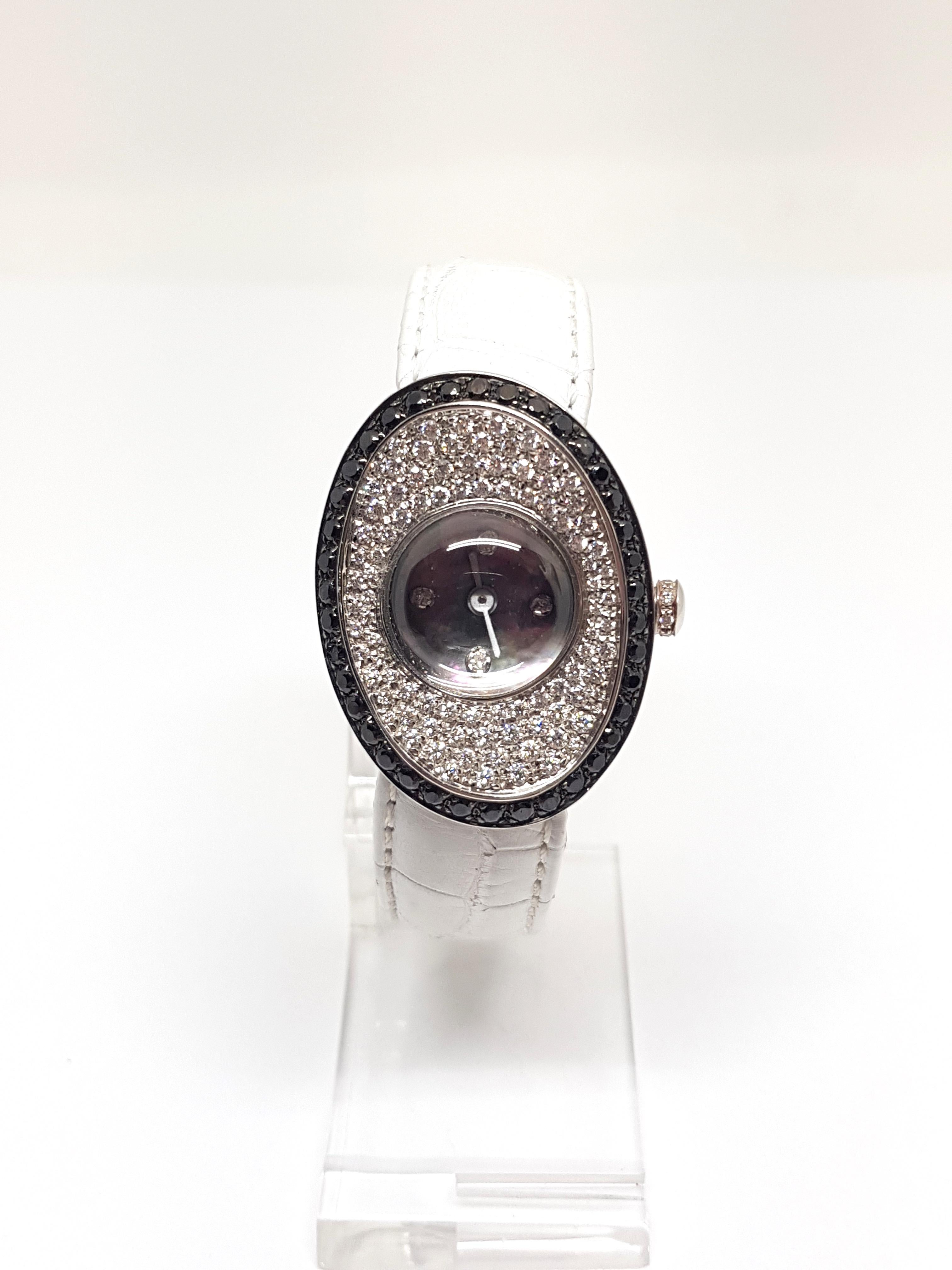 4.80 Carat 18 Karat White Gold Black Diamond Watch For Sale 1