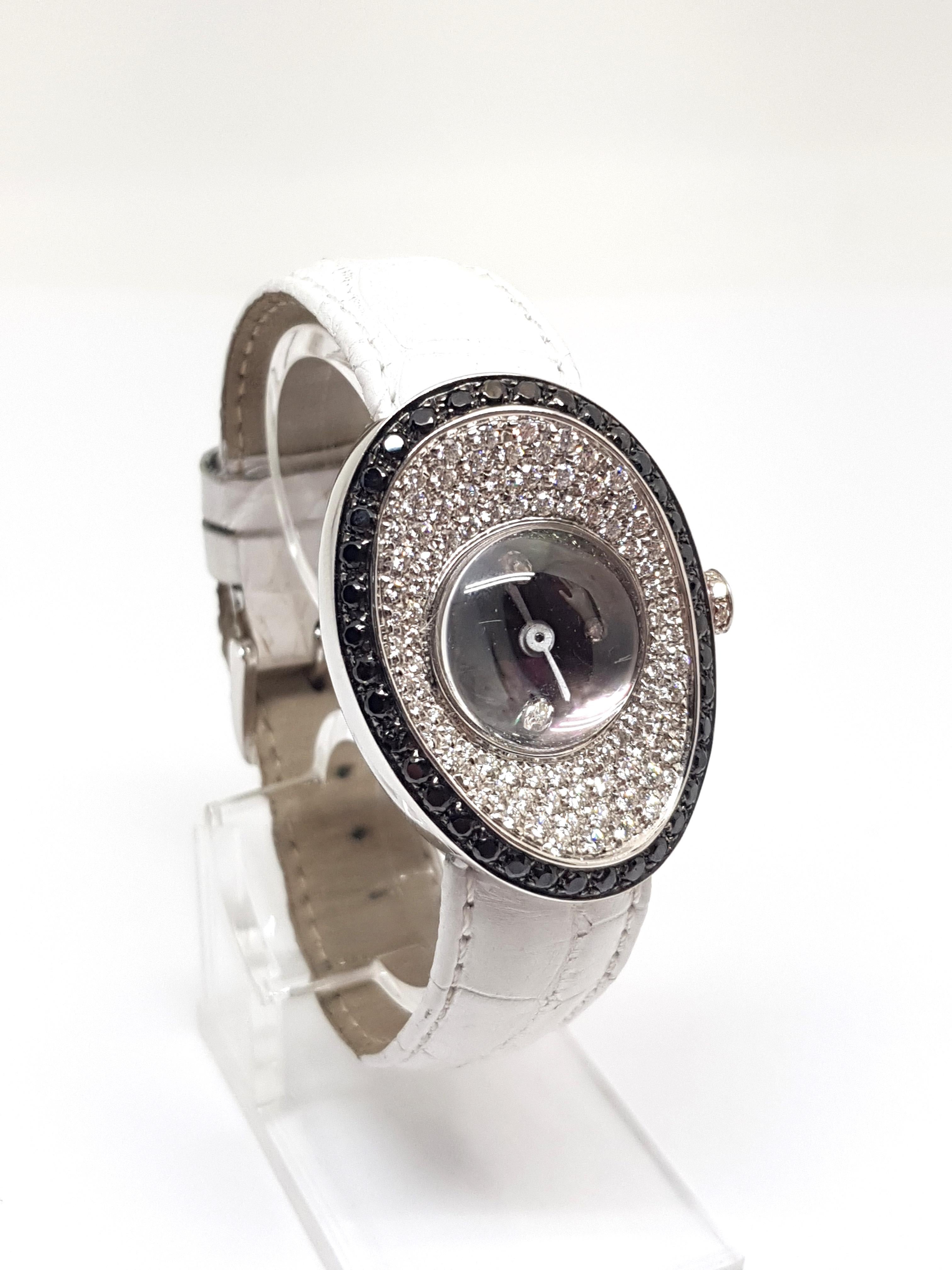 4.80 Carat 18 Karat White Gold Black Diamond Watch For Sale 3
