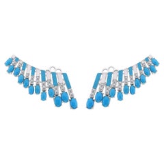 4.80 Carat Arizona Turquoise 1.13 Carat SI/H Diamond Earrings 18k White Gold