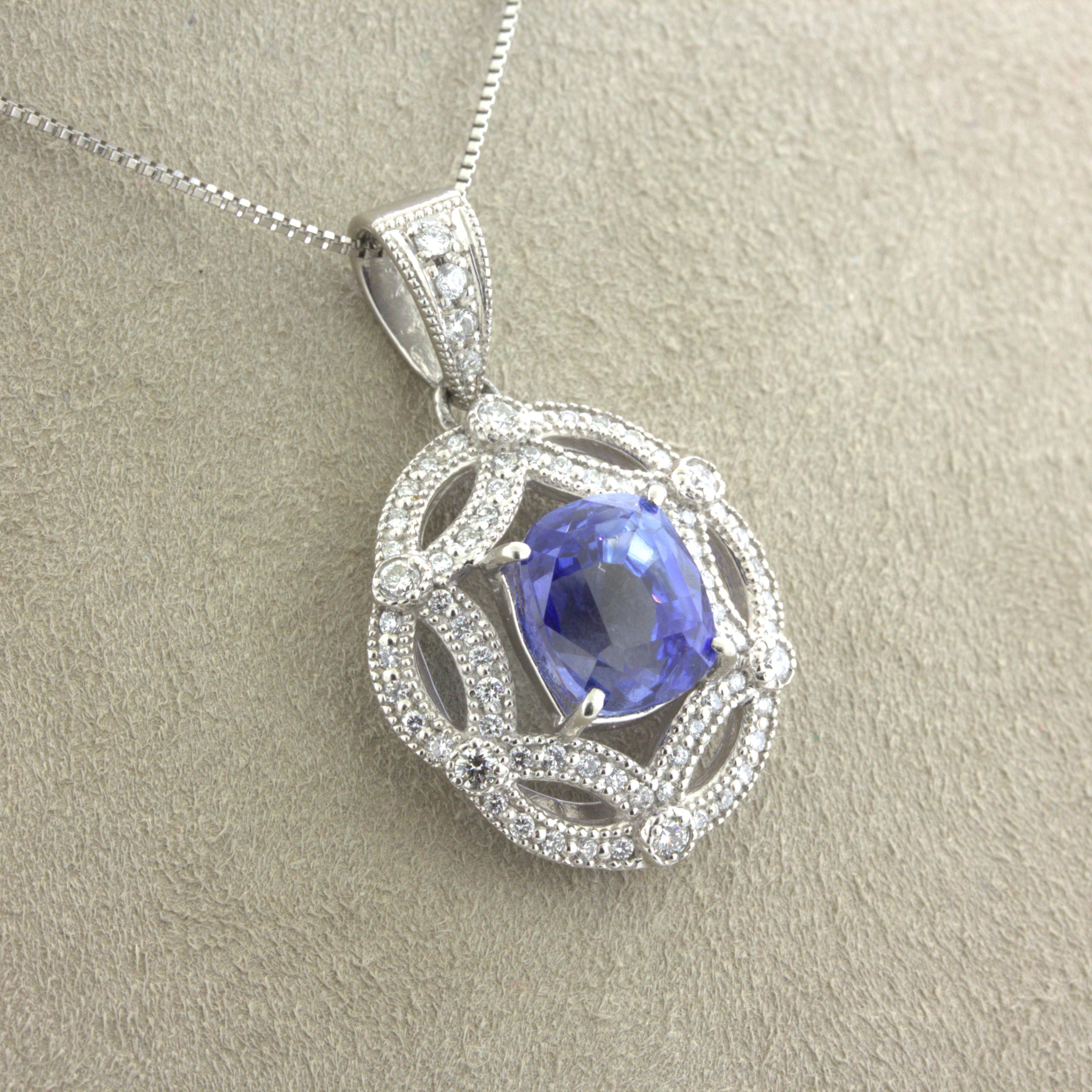 4.80 Carat Blue Sapphire Diamond Platinum Pendant In New Condition For Sale In Beverly Hills, CA