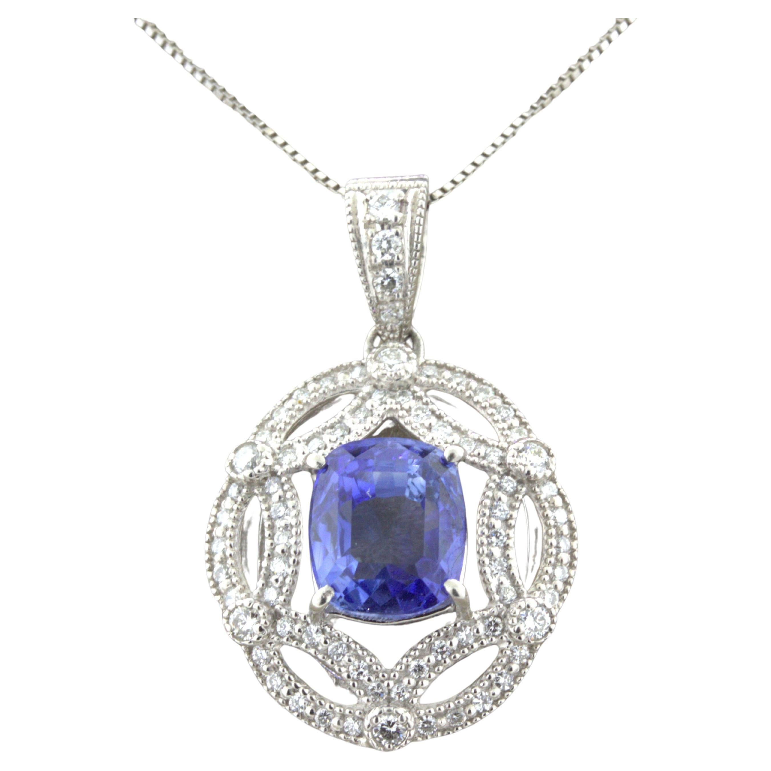 4.80 Carat Blue Sapphire Diamond Platinum Pendant For Sale