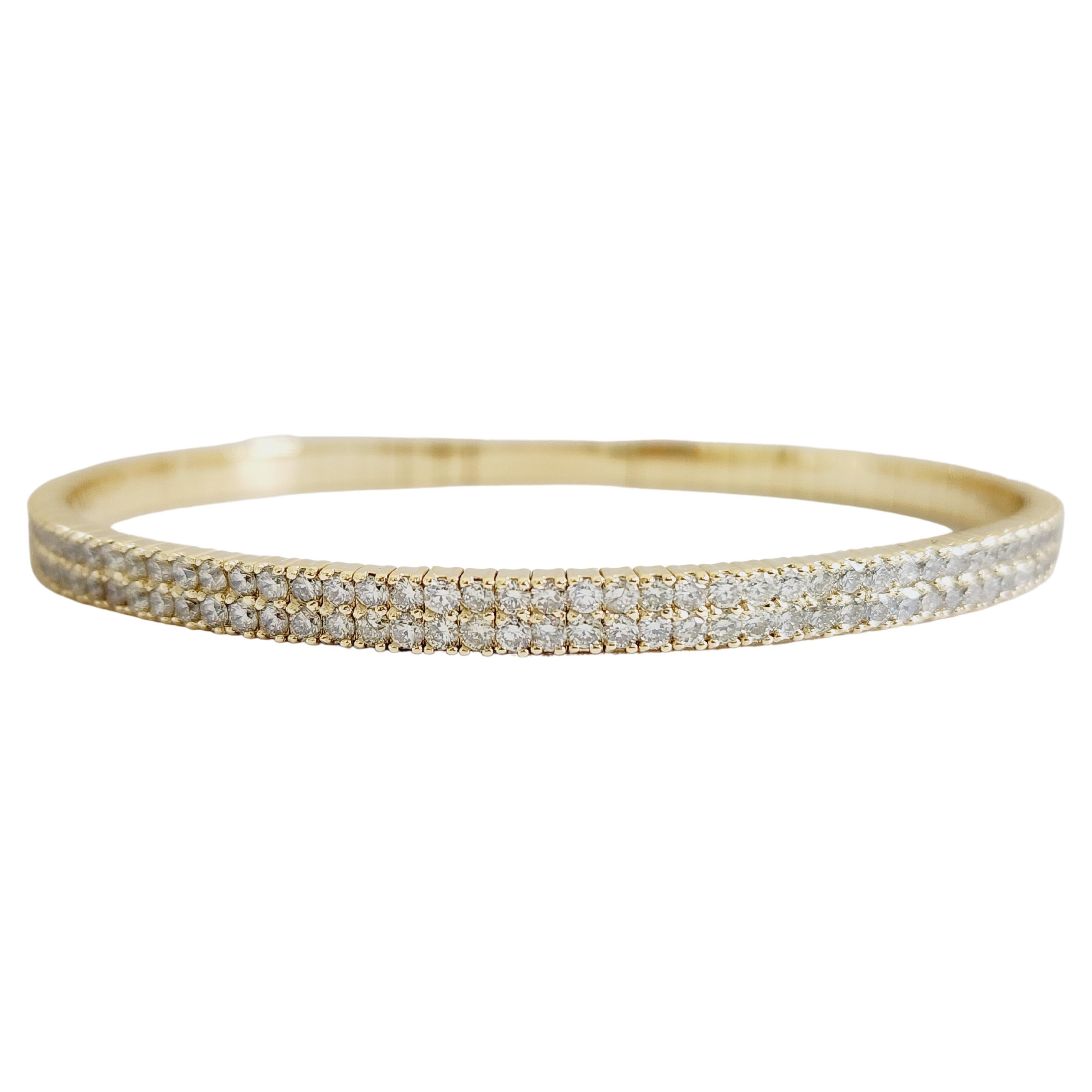 4.80 Carat Double Row Flexible Bangle Yellow Gold 14 Karat Bracelet