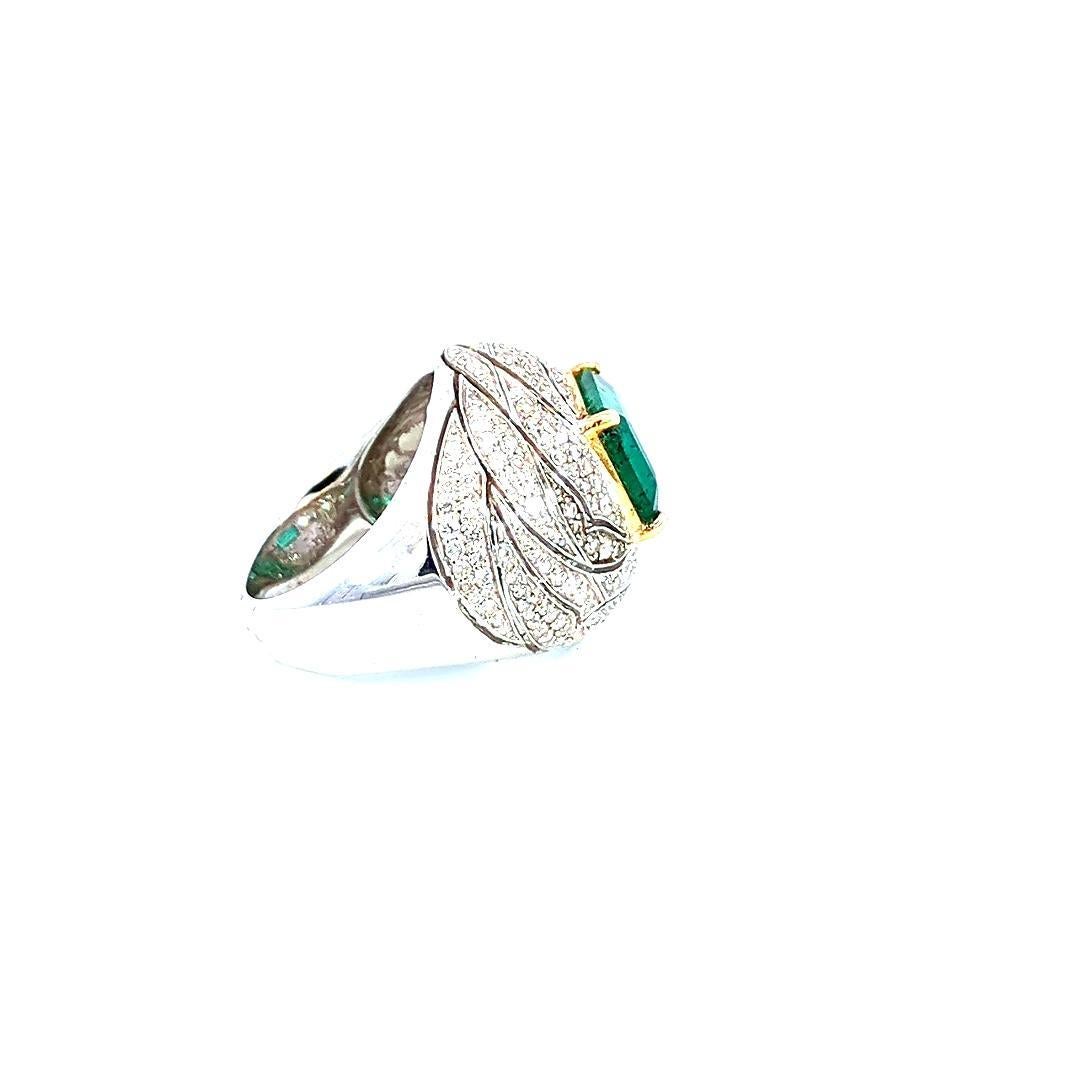 Emerald Cut 4.80 Carat Emerald and 3.25 Carat Diamond 18K Gold Ring For Sale