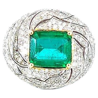 4.80 Carat Emerald and 3.25 Carat Diamond 18K Gold Ring