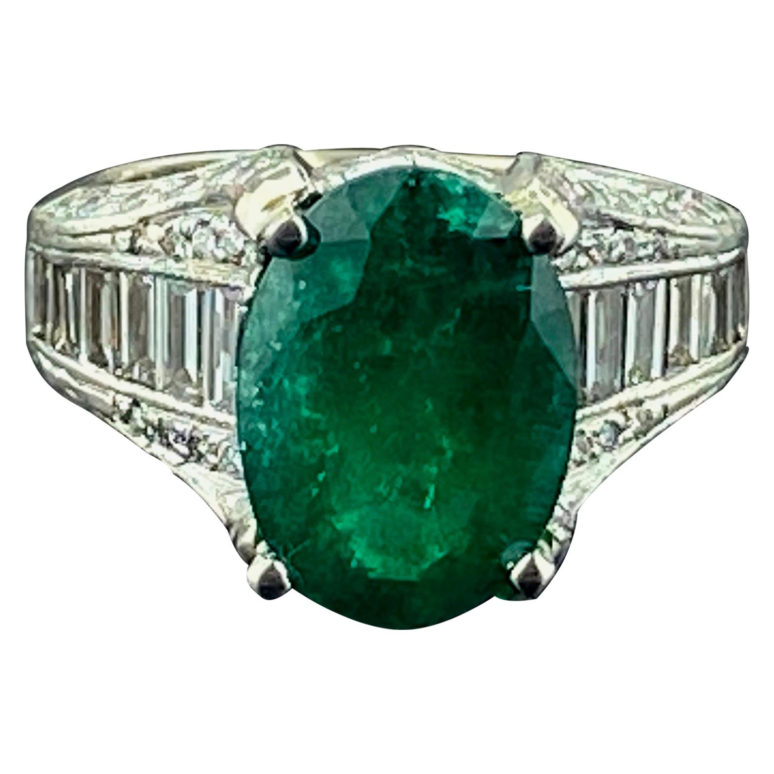 4.80 Carat Emerald and Diamond Ring in Platinum For Sale