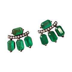 4.80 Carat Emerald and Diamond Stud Earrings