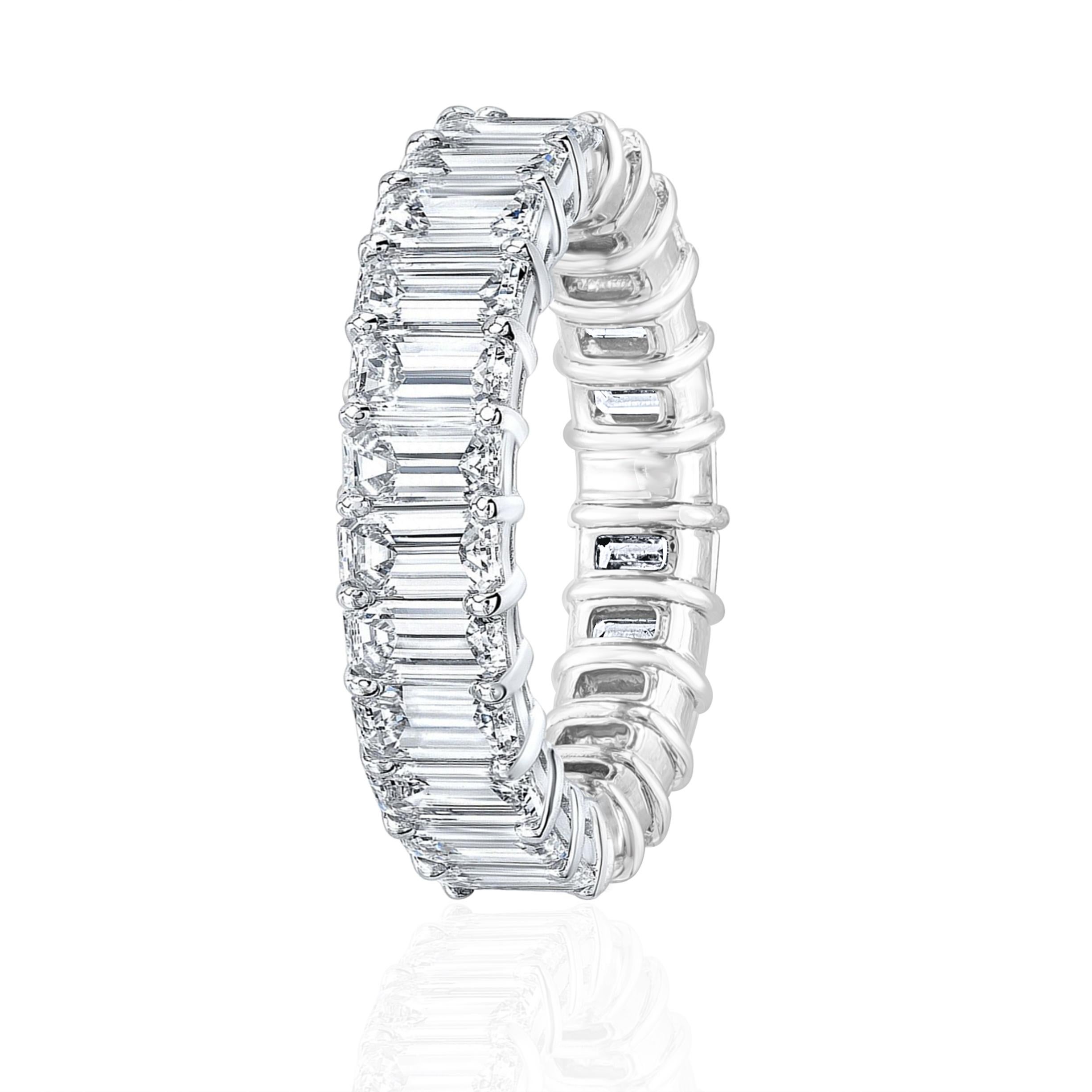 Women's 4.80 Carat Emerald Cut Eternity Band Wedding Ring For Sale