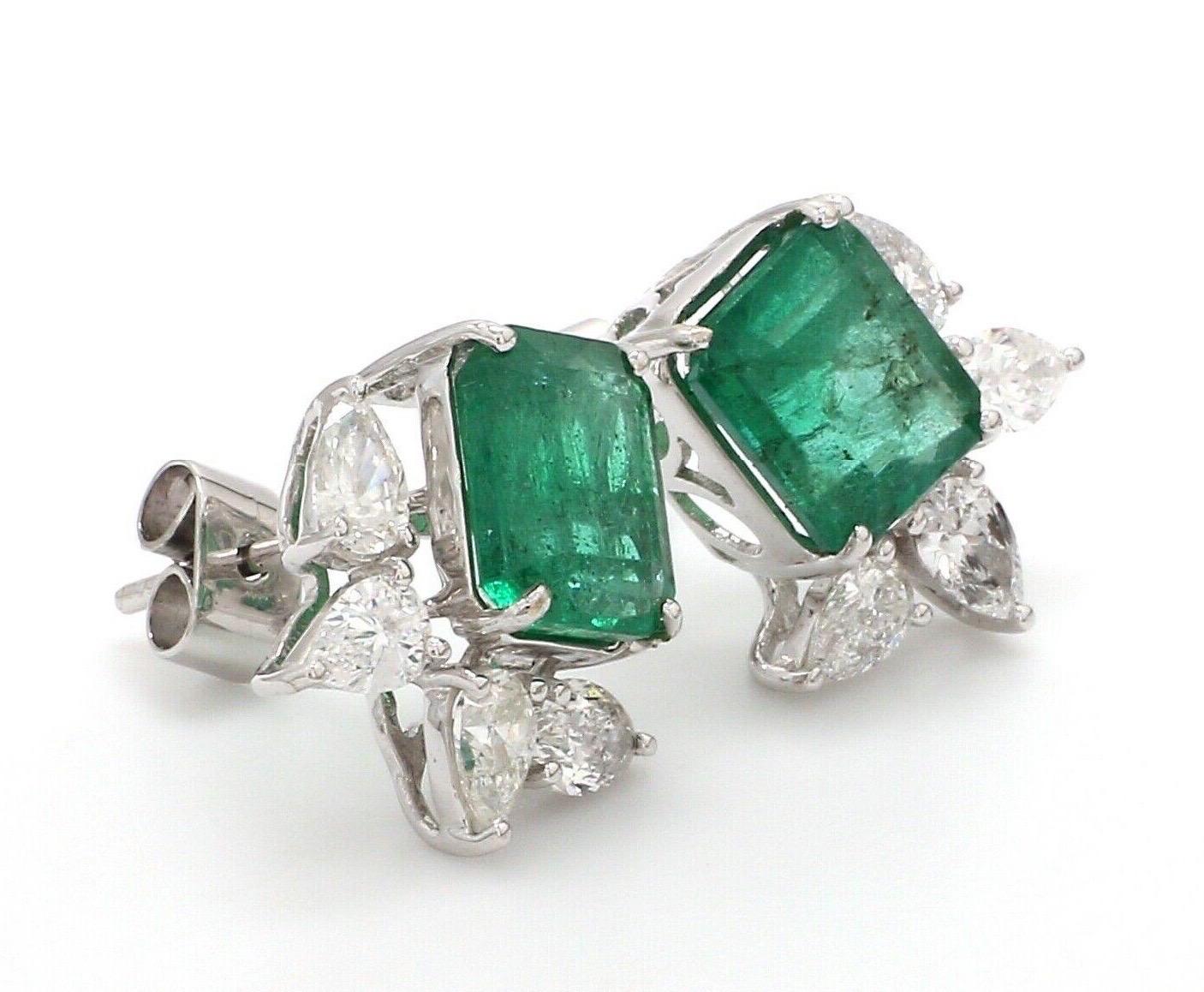 Modern 4.80 Carat Emerald Diamond 14 Karat White Gold Stud Earrings For Sale