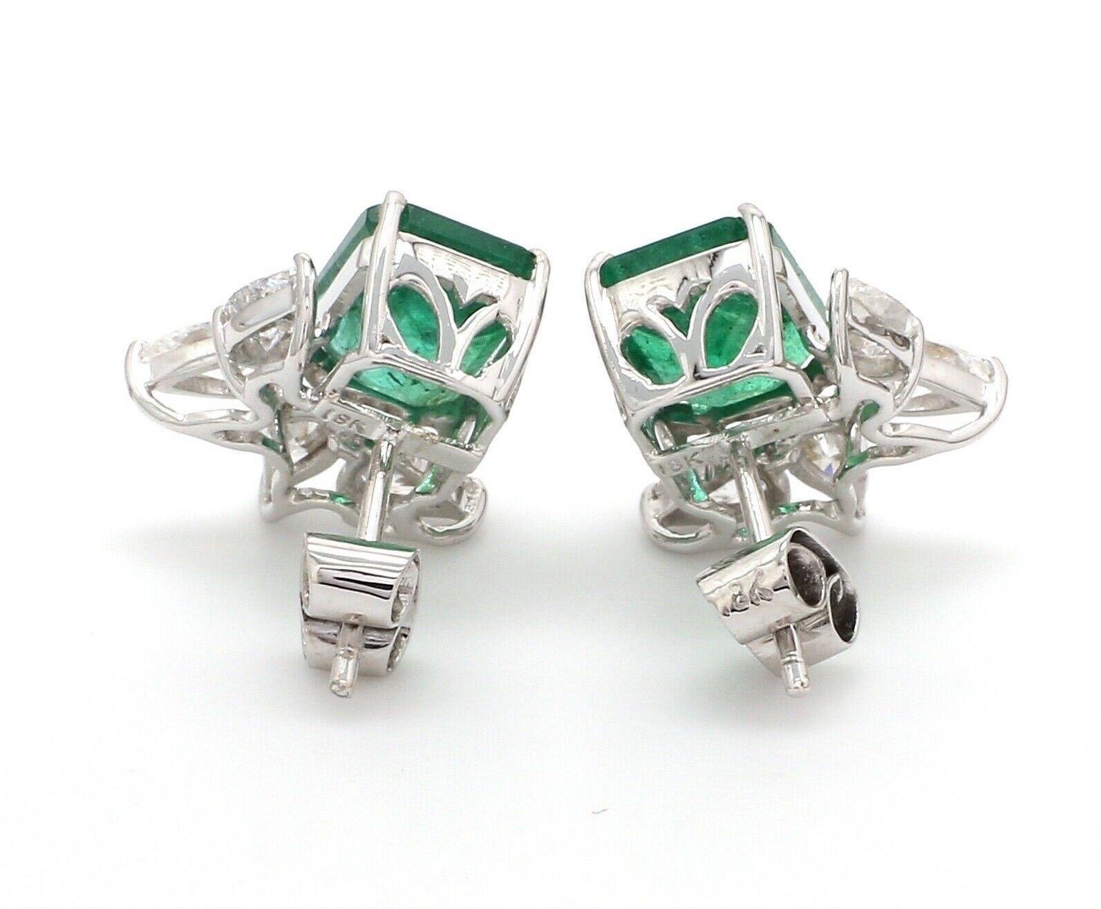 Emerald Cut 4.80 Carat Emerald Diamond 14 Karat White Gold Stud Earrings For Sale