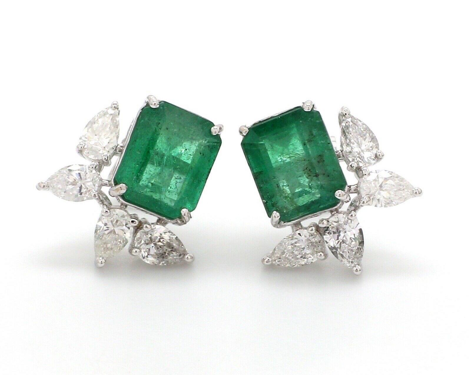 4.80 Carat Emerald Diamond 14 Karat White Gold Stud Earrings In New Condition For Sale In Hoffman Estate, IL