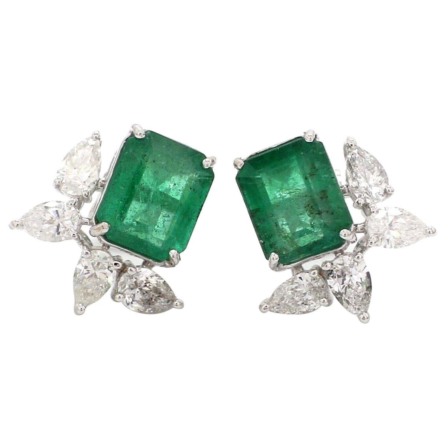 4.80 Carat Emerald Diamond 14 Karat White Gold Stud Earrings For Sale