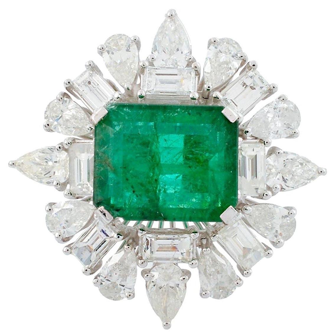 4.80 Carat Emerald Diamond 18 Karat White Gold Ring