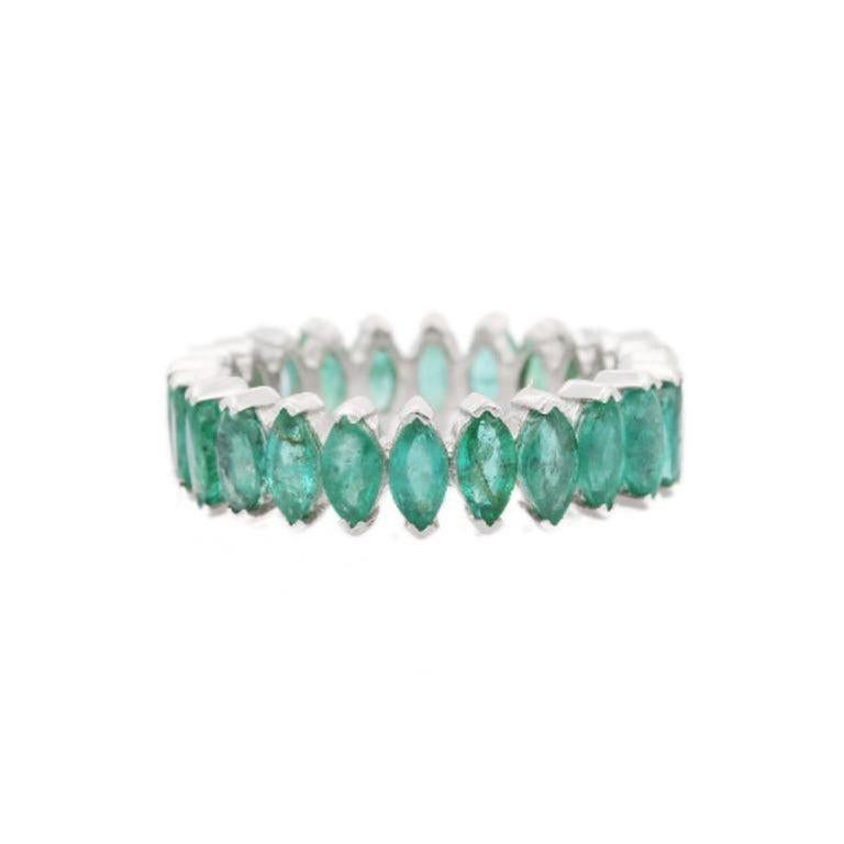 For Sale:  4.80 Carat Emerald Stackable Eternity Unisex Band in Silver Ring for Gifts 8