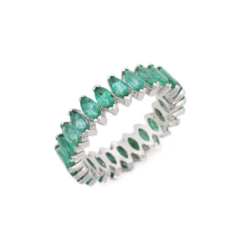 For Sale:  4.80 Carat Emerald Stackable Eternity Unisex Band in Silver Ring for Gifts 9