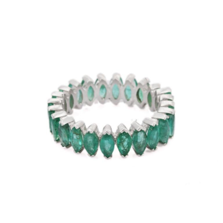 For Sale:  4.80 Carat Emerald Stackable Eternity Band Ring in Sterling Silver 4