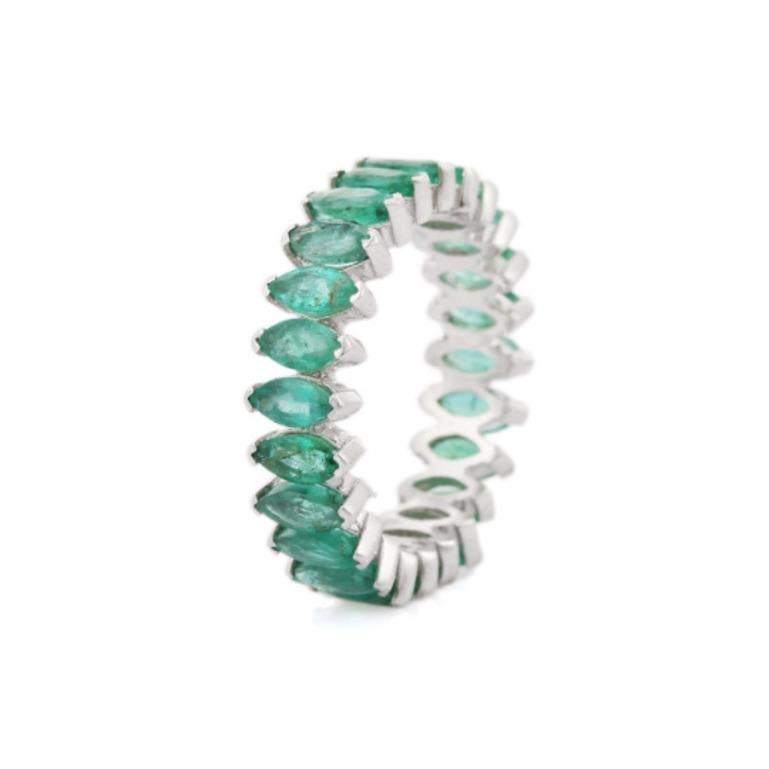 For Sale:  4.80 Carat Emerald Stackable Eternity Band Ring in Sterling Silver 6