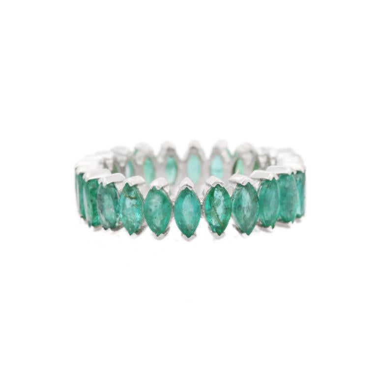 For Sale:  4.80 Carat Emerald Stackable Eternity Band Ring in Sterling Silver 7