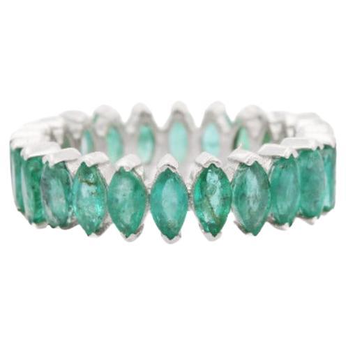 4.80 Carat Emerald Stackable Eternity Band Ring in Sterling Silver