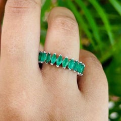 4.80 Carat Emerald Stackable Eternity Unisex Band in Silver Ring for Gifts
