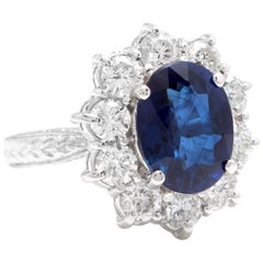 4,80 Karat exquisiter natürlicher blauer Saphir und Diamant 14 Karat massives Weißgold