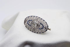 A 4.80 Platinum Carat Filigree Old European & Old Miner Art Deco Sapphire Brooch