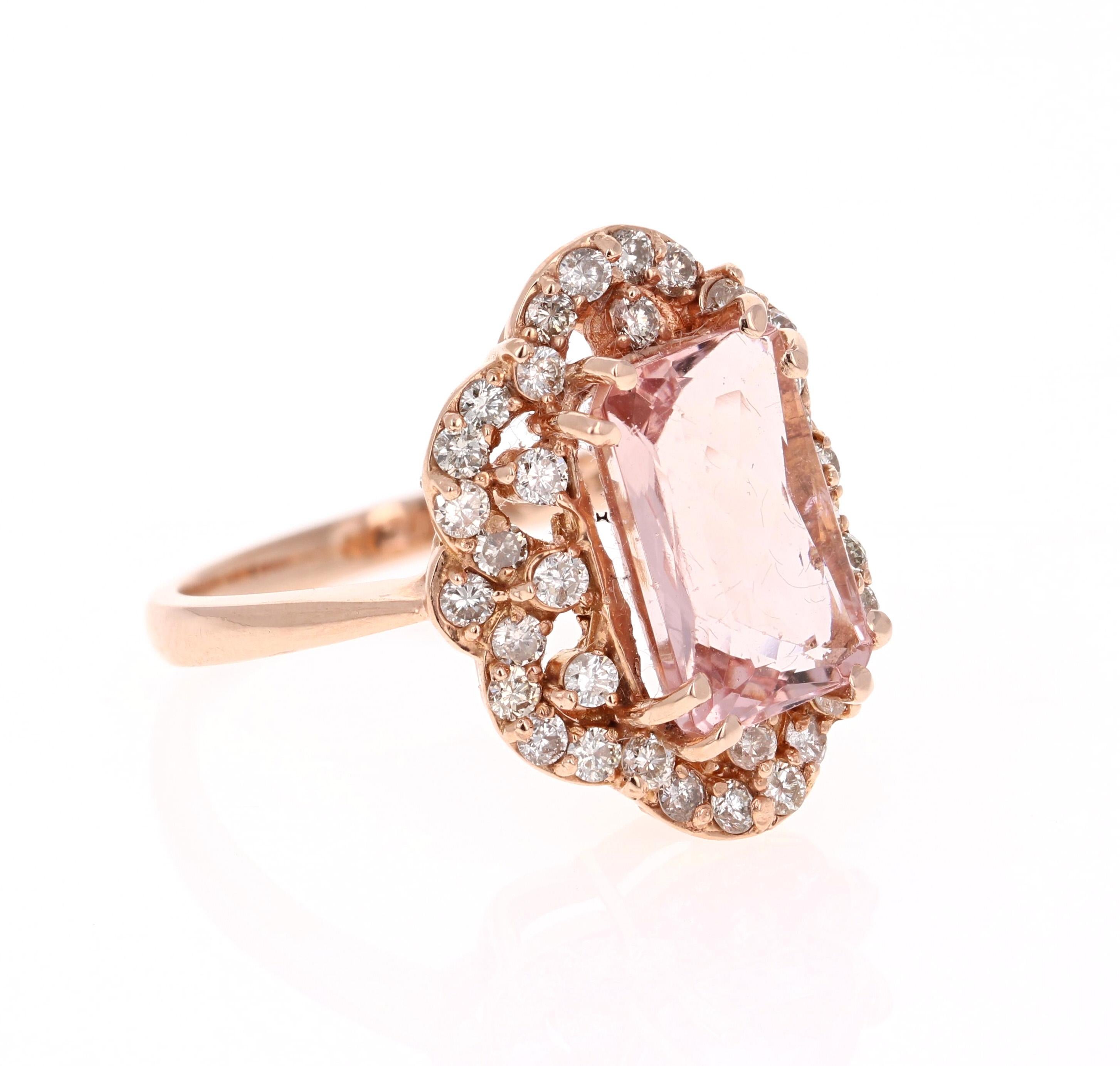 Women's 4.80 Carat Morganite Diamond Rose Gold Art Deco Style Ring