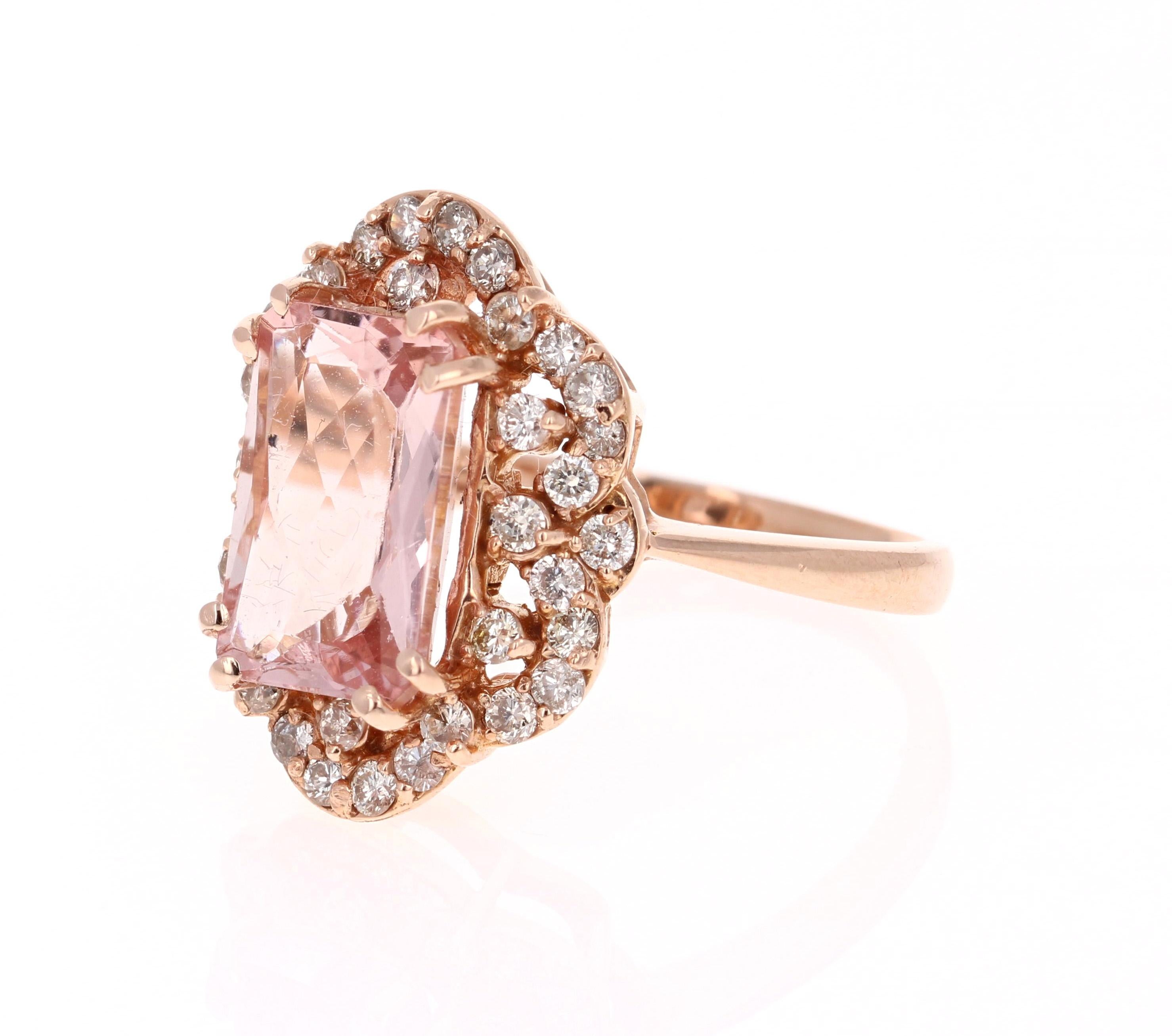 4.80 Carat Morganite Diamond Rose Gold Art Deco Style Ring 1