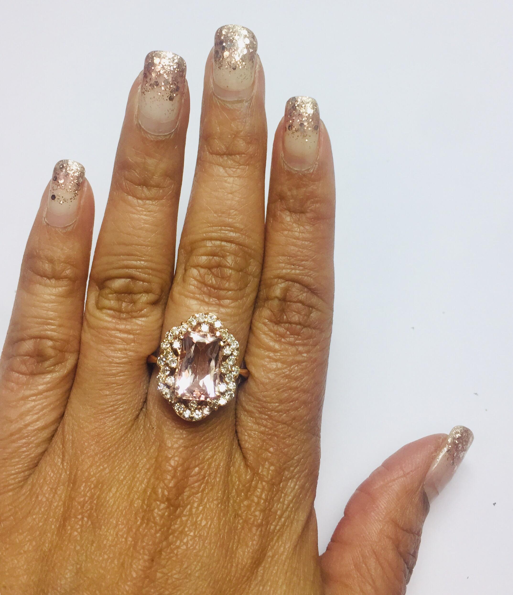 Late Victorian 4.80 Carat Morganite Diamond Rose Gold Art Deco Style Ring