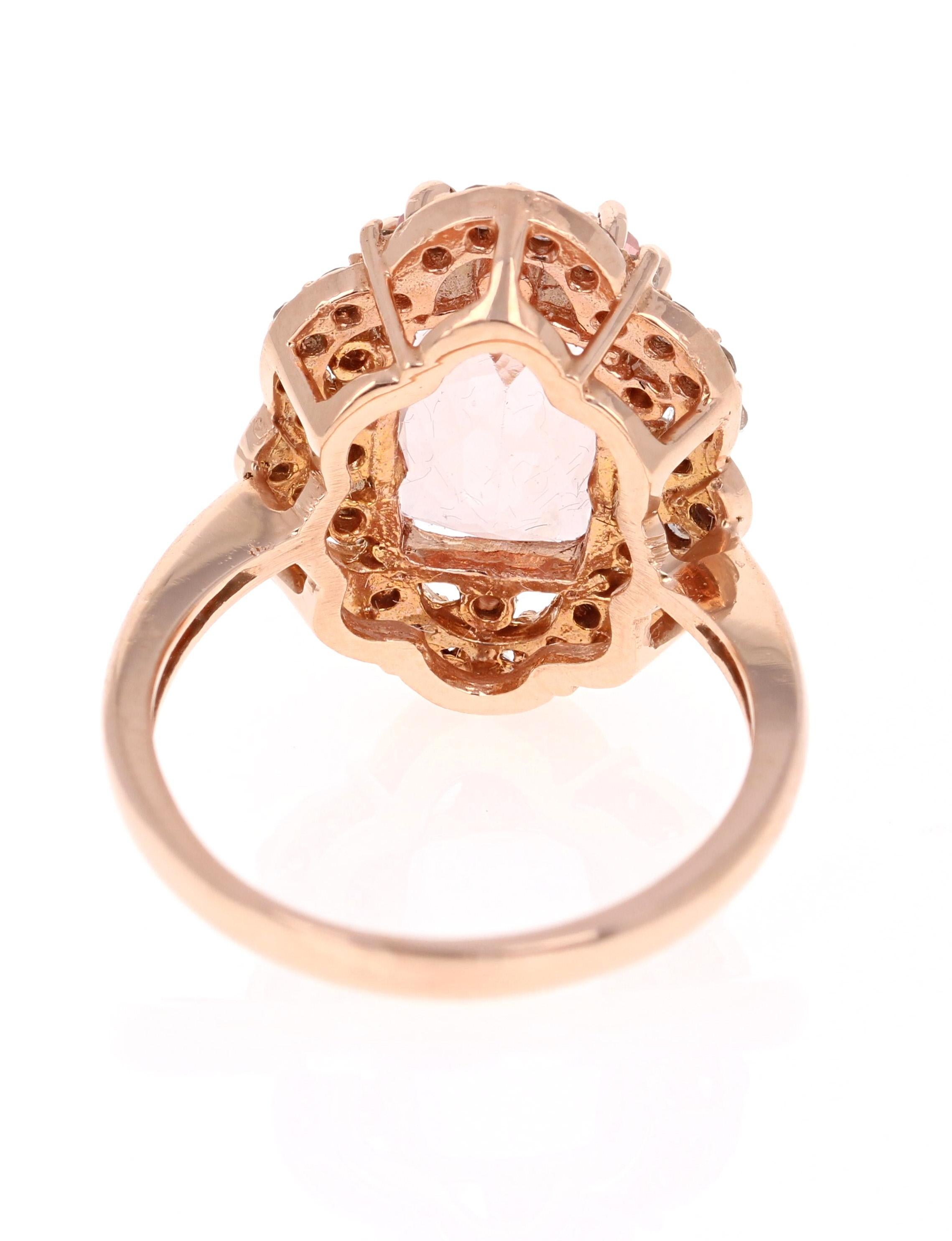 4.80 Carat Morganite Diamond Rose Gold Art Deco Style Ring 2
