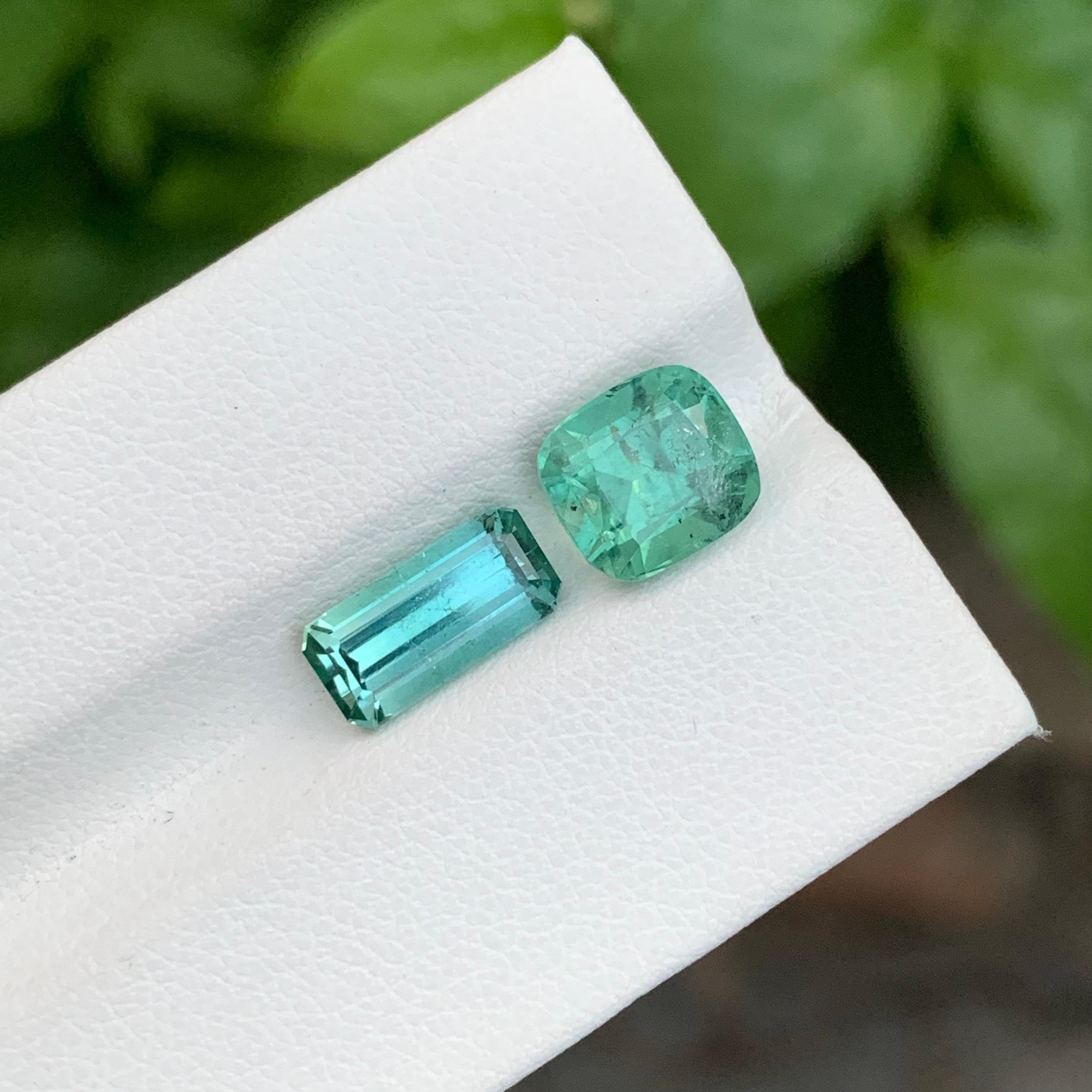 Loose  Dual Tourmaline 

Weight: 4.80 Carats
Sizes: 2.05 And 2.85 Carat 
Colour: Seafoam And Mint Green 
Origin: Afghanistan
Certificate: On Demand
Treatment: Non
Shape: Cushion And Emerald 


Tourmaline is a captivating gemstone known for its