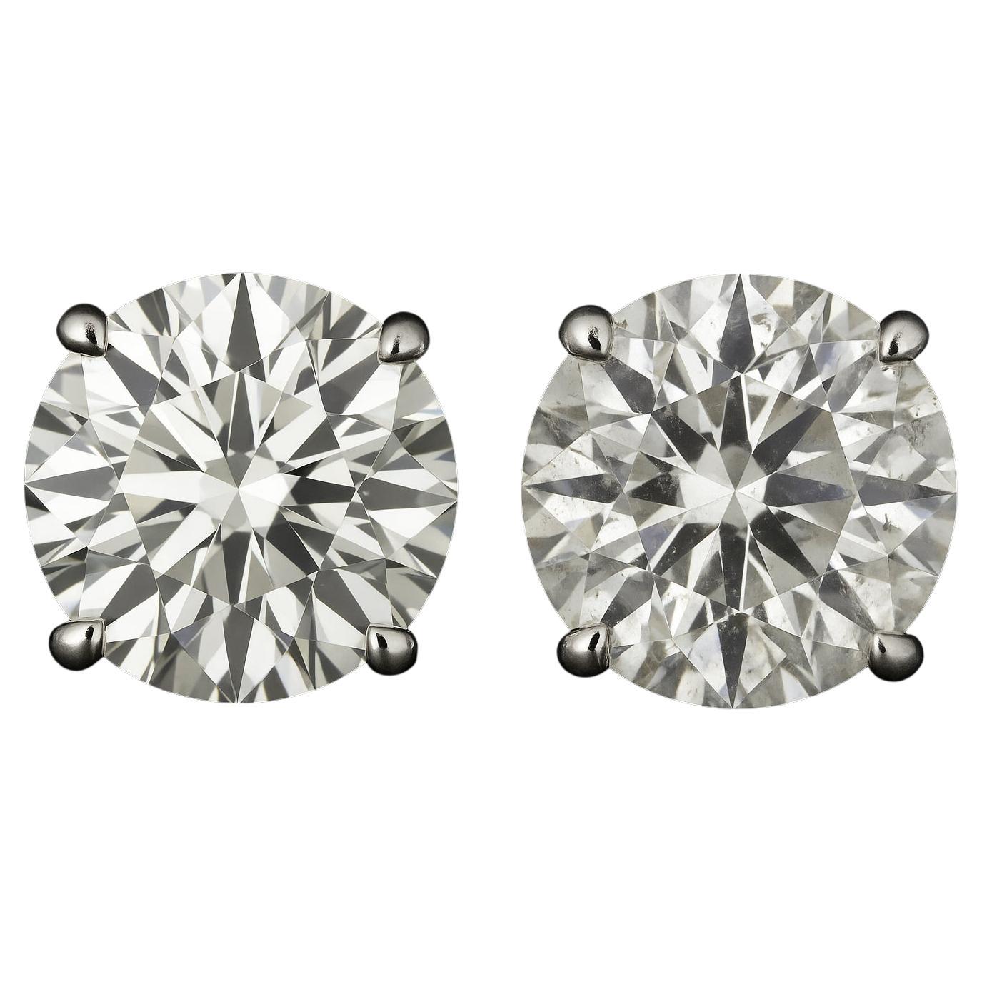 4.80 Carat Natural Earth Mined Round Brilliant Diamond Stud Earrings (Boucles d'oreilles diamant rond brillant)