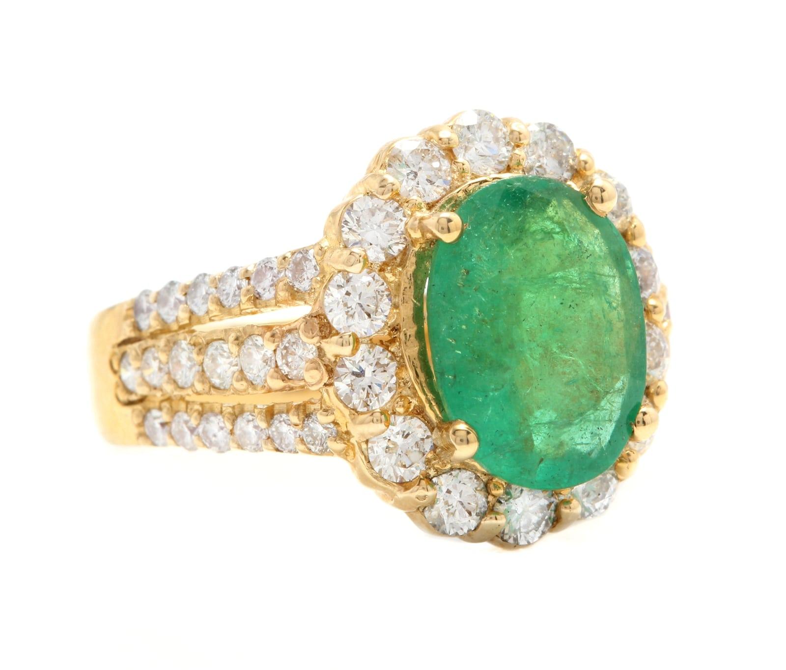 4.80 Carats Natural Emerald and Diamond 18K Solid Yellow Gold Ring

Total Natural Oval Cut Emerald Weight is: Approx. 3.30 Carats (transparent )

Emerald Measures: Approx. 11.00 x 9.00mm

Natural Round Diamonds Weight: Approx. 1.50 Carats (color G-H