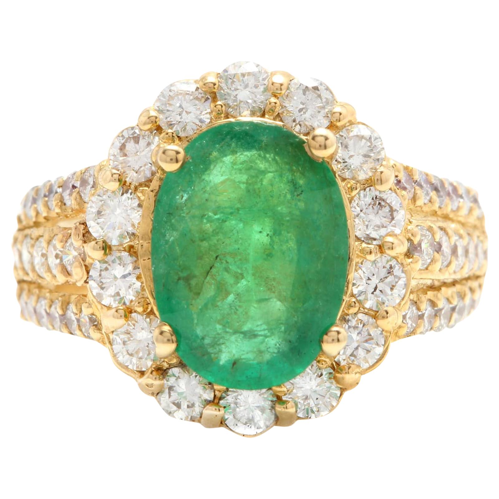 Esmeralda natural de 4,80 quilates y diamante Anillo de oro amarillo macizo de 18 quilates