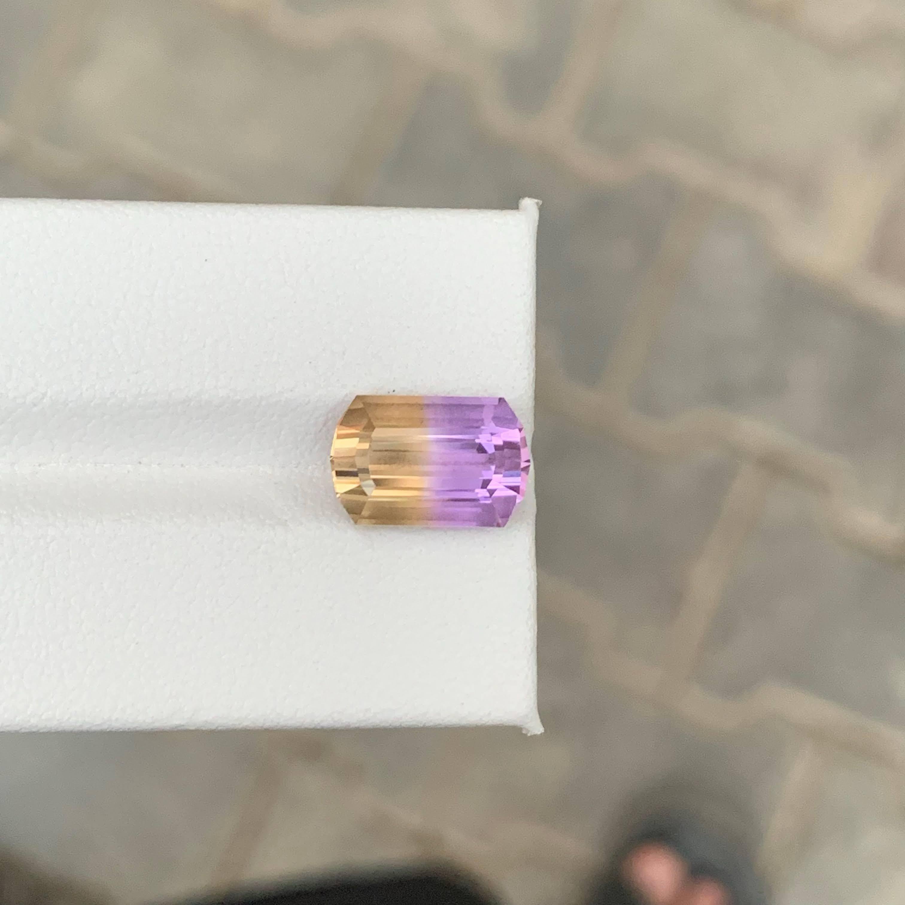 Women's or Men's 4.80 Carat Natural Loose Bi Color Ametrine Stone Emerald Cut Bolivian Gemstone For Sale